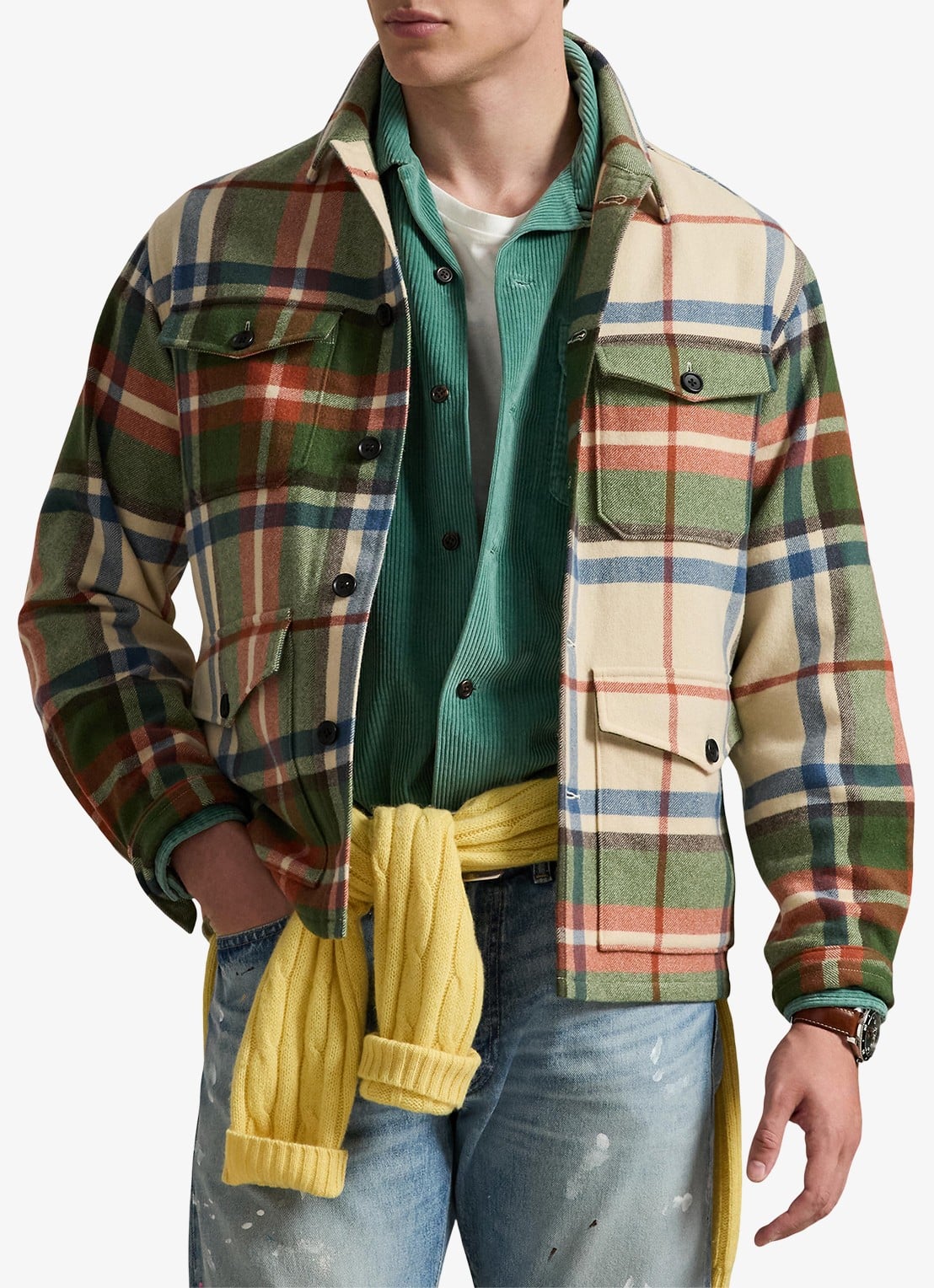 Ralph Lauren Overshirt van wol met ruitdessin - detail cream olive / groen