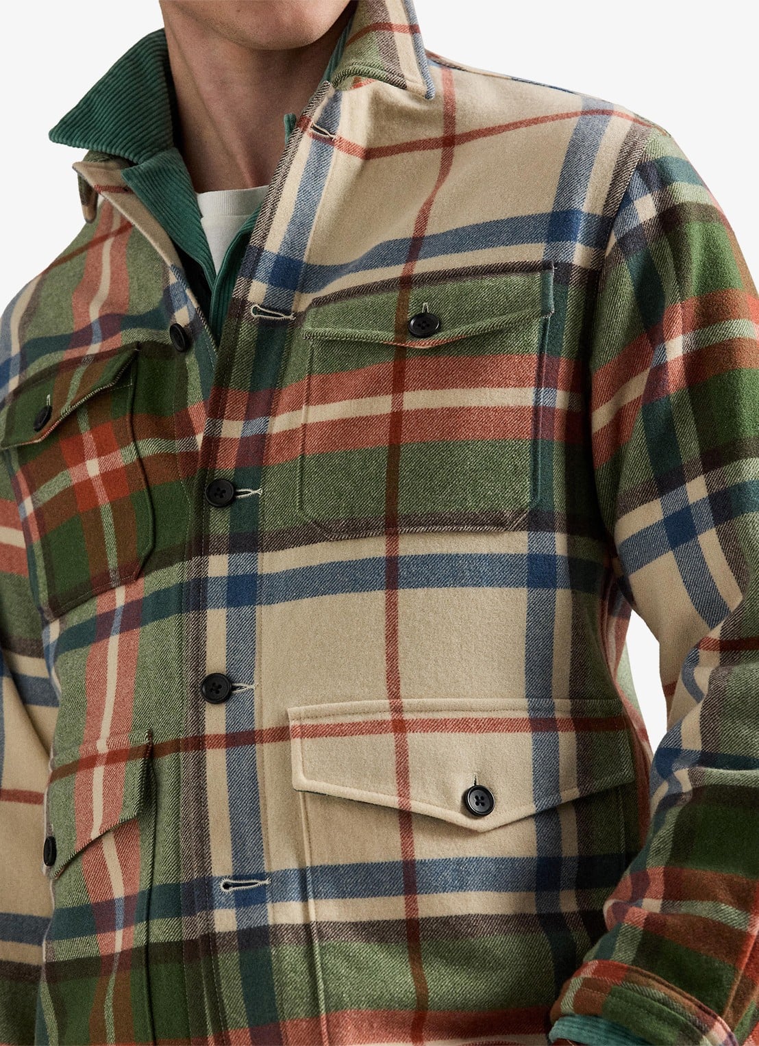 Ralph Lauren Overshirt van wol met ruitdessin - detail 2 cream olive / groen
