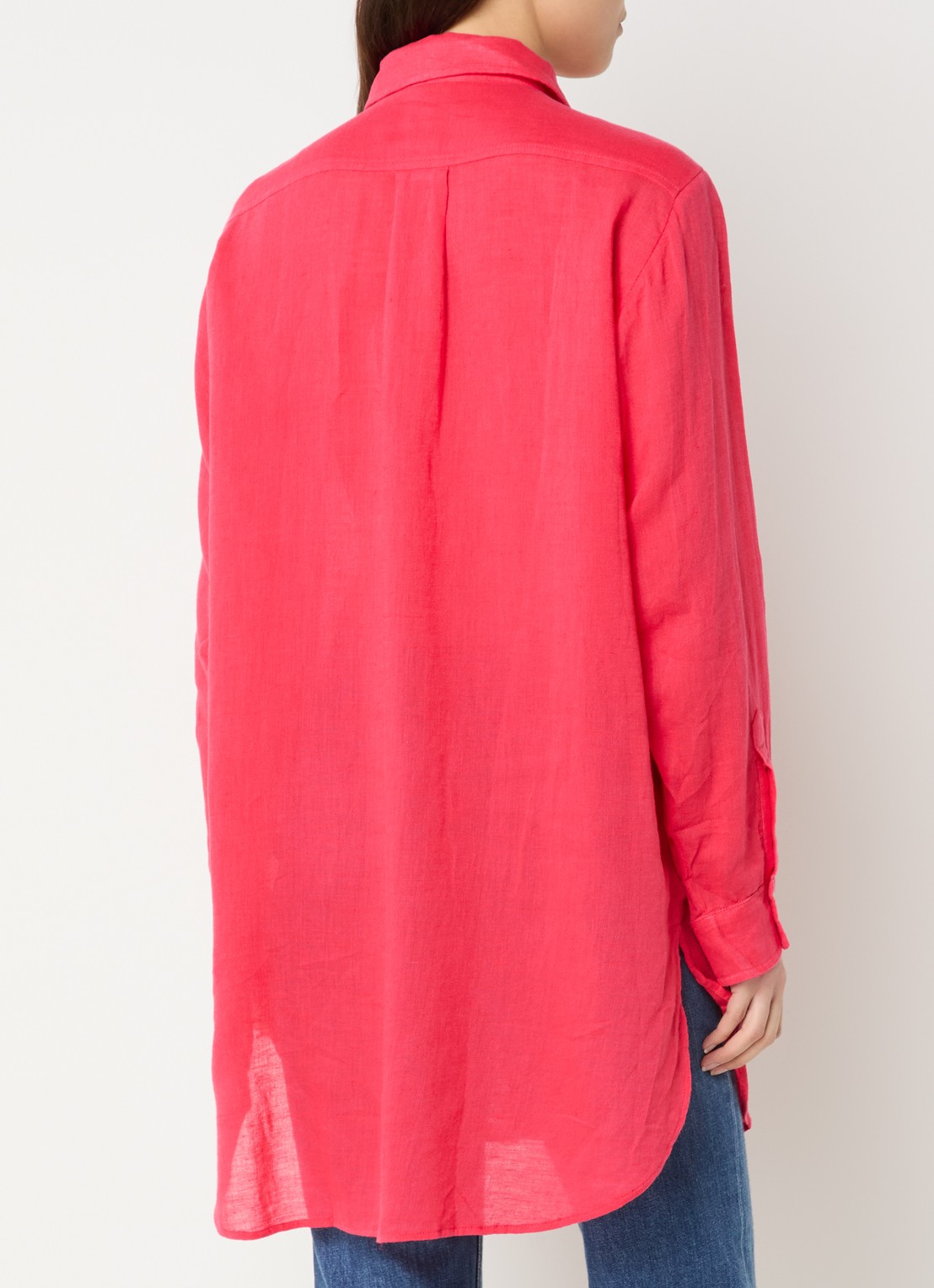 Ralph Lauren Oversized blouse in linnenblend met logoborduring - achterkant koraalrood