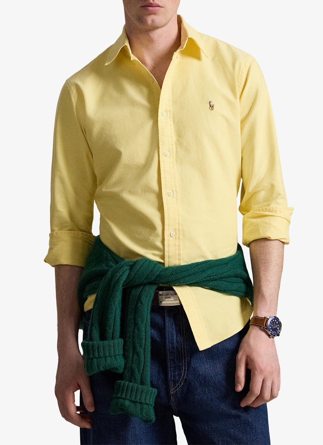 Ralph Lauren Oxford custom fit overhemd met button down kraag - voorkant 5 yellow oxford / geel