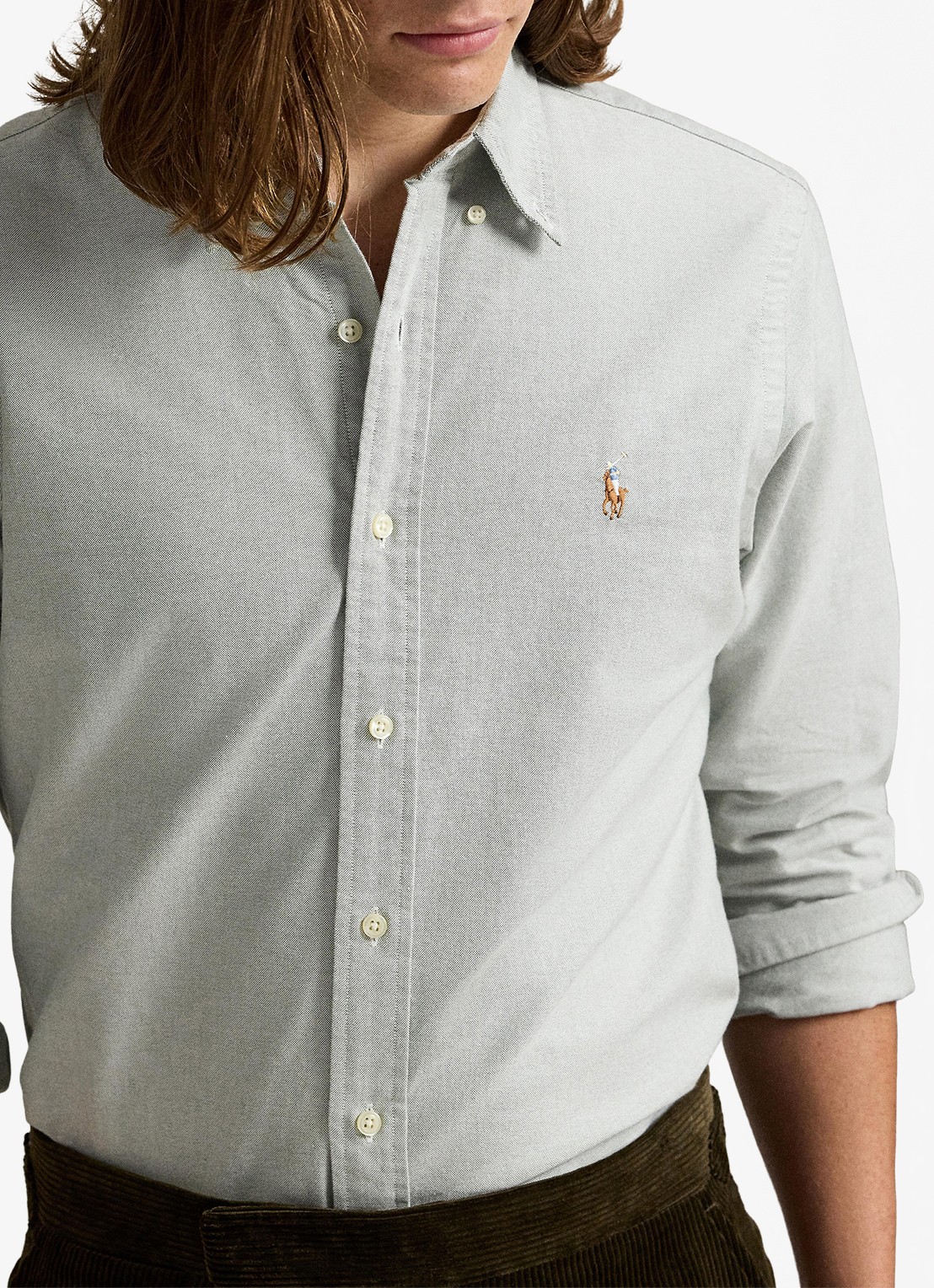 Ralph Lauren Oxford custom fit overhemd met button down kraag - detail 4 lichtgrijs