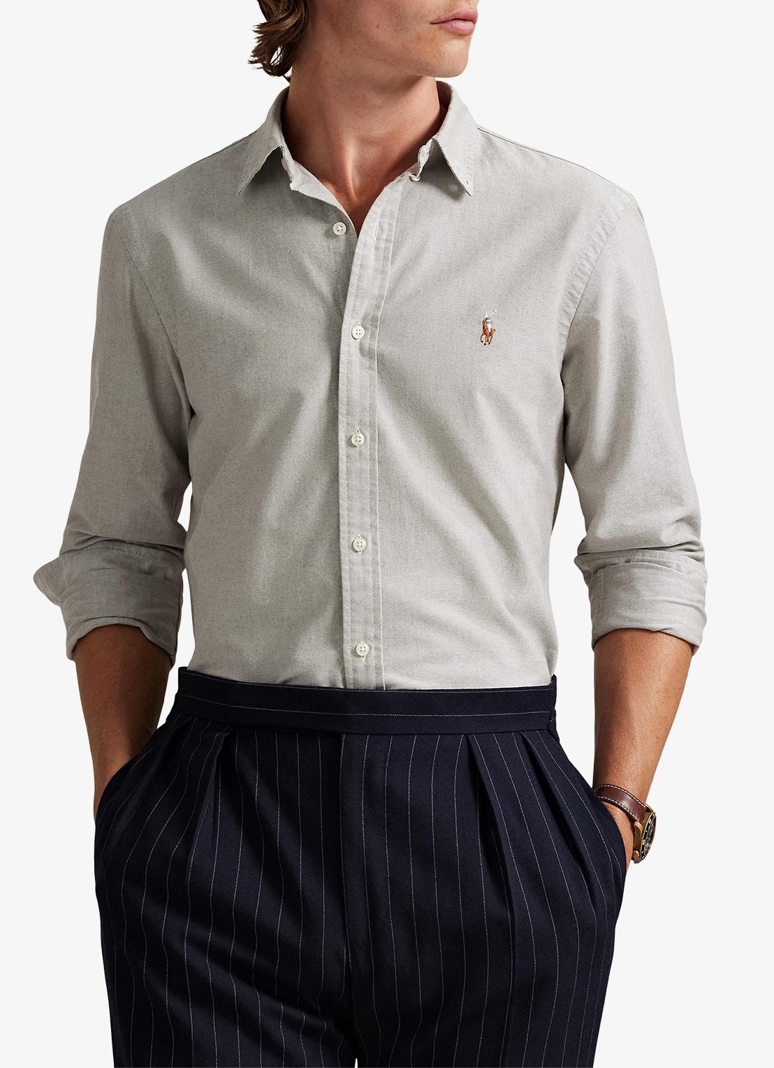 Ralph Lauren Oxford custom fit overhemd met button down kraag - detail pale russet / grijs