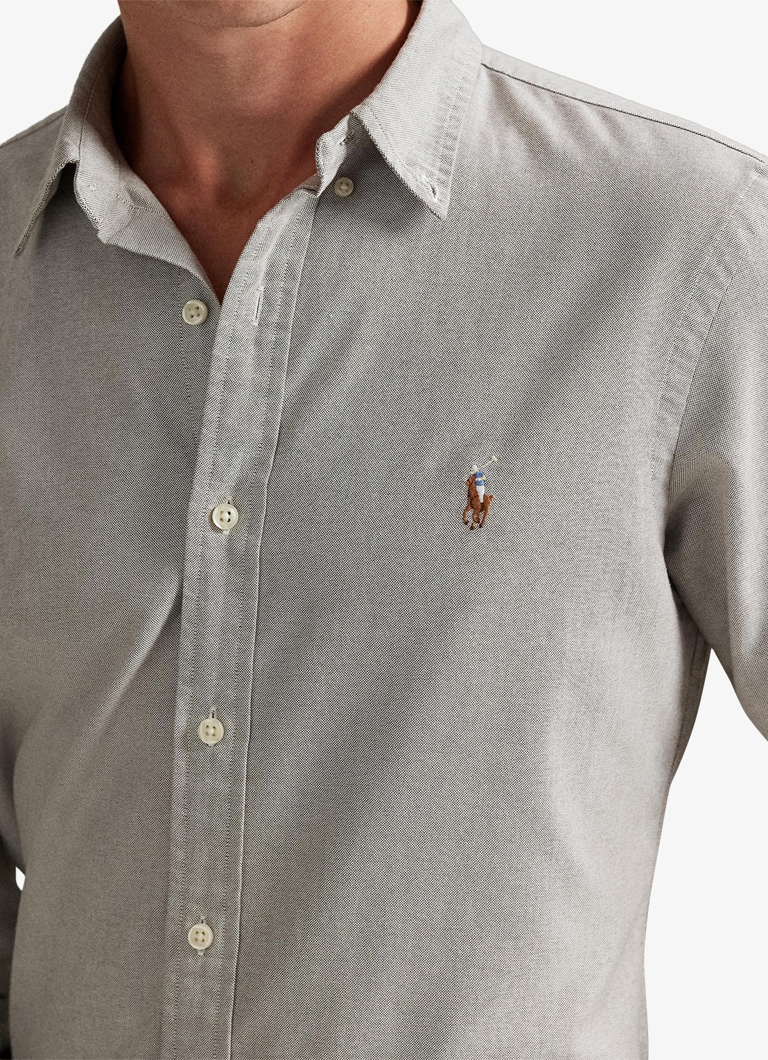 Ralph Lauren Oxford custom fit overhemd met button down kraag - detail 2 pale russet / grijs