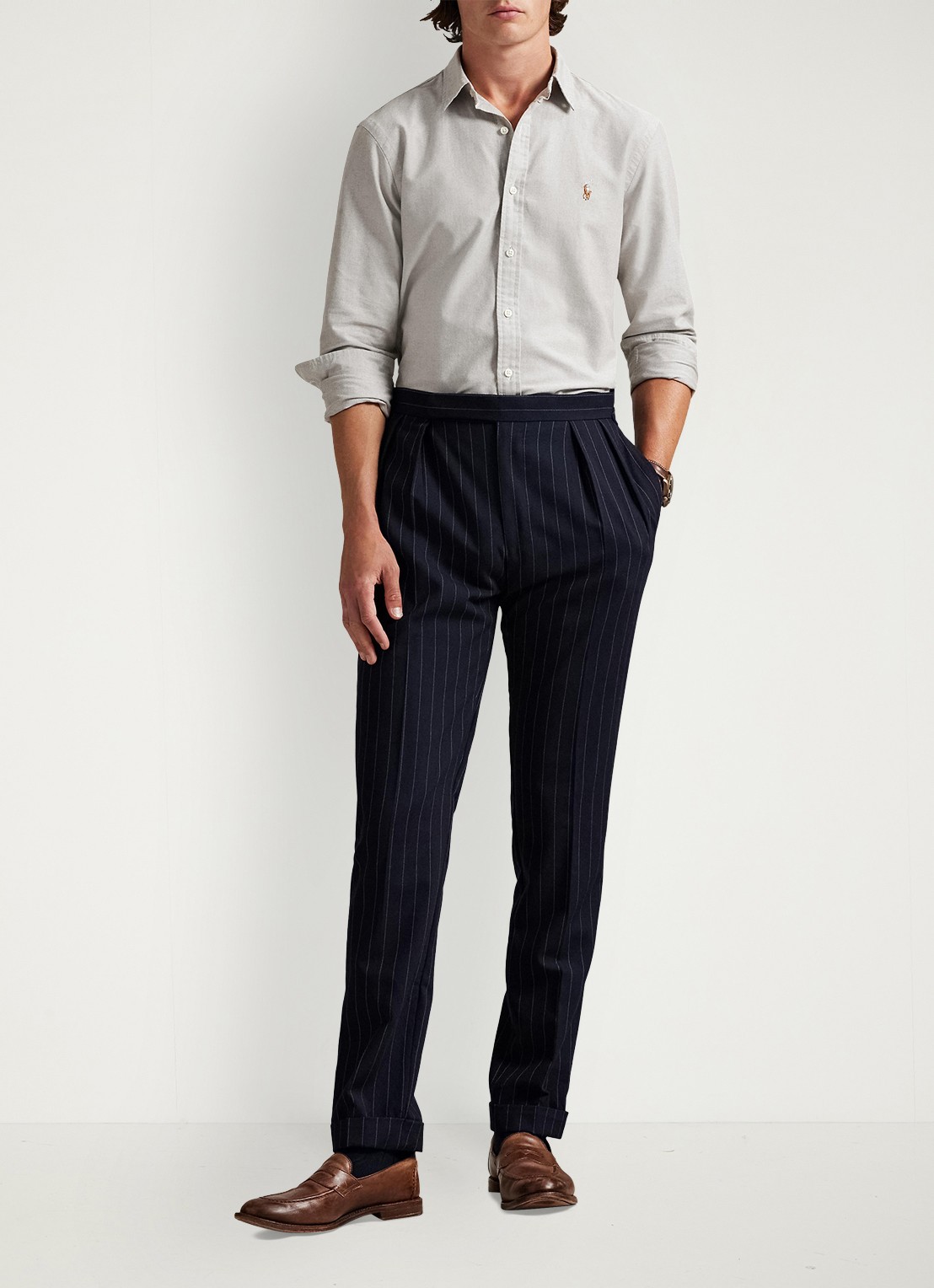 Ralph Lauren Oxford custom fit overhemd met button down kraag - voorkant 4 pale russet / grijs