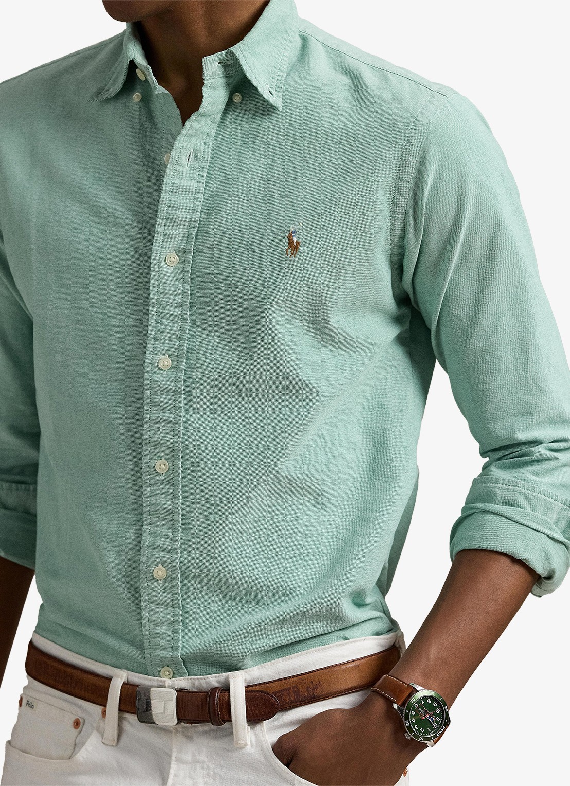 Ralph Lauren Oxford custom fit overhemd met button down kraag - detail 5 hillside green / mintgroen