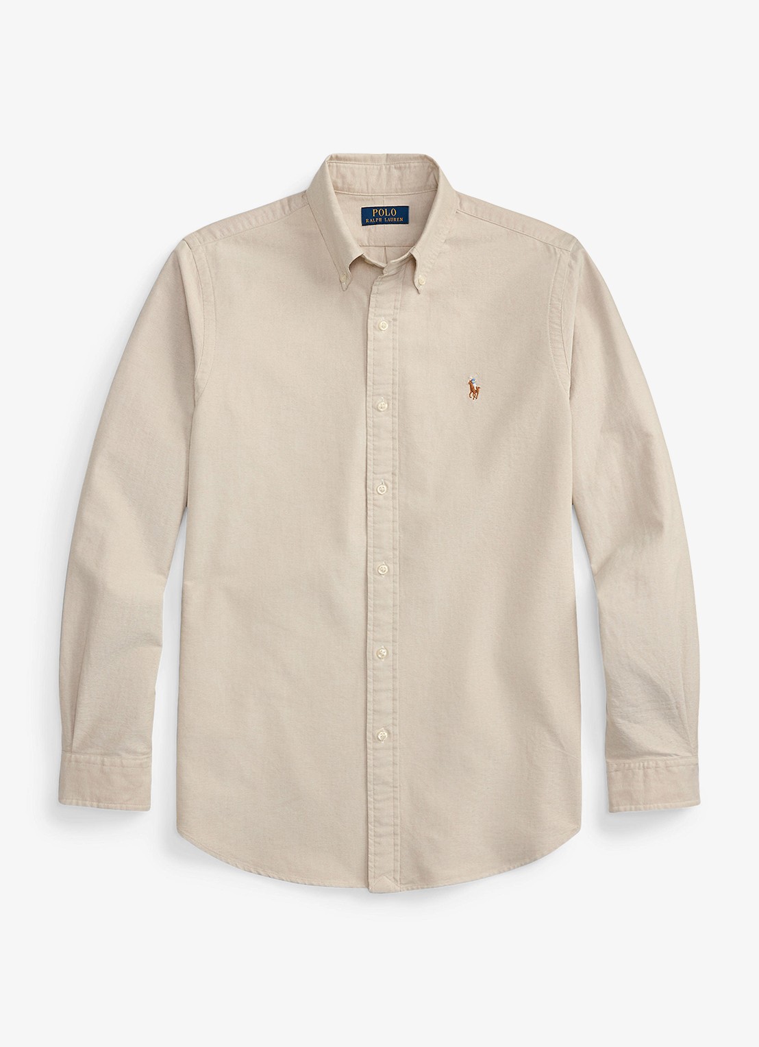 Ralph Lauren Oxford custom fit overhemd met button down kraag - voorkant coastal beige / beige