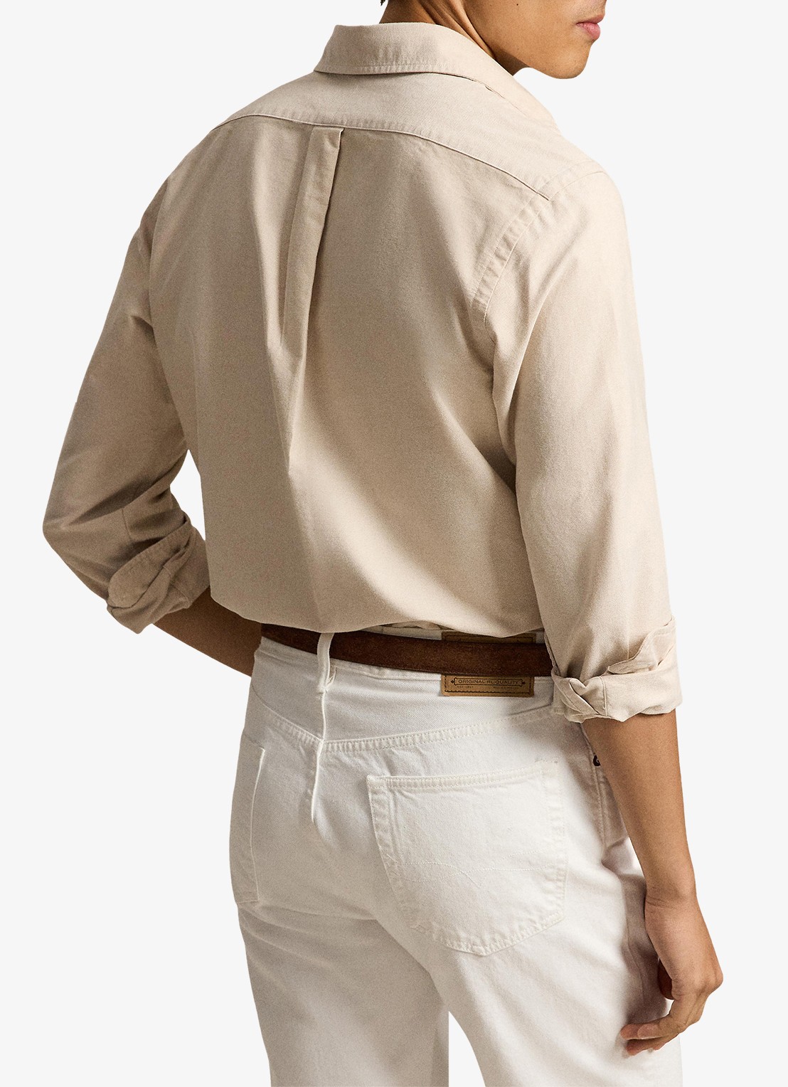 Ralph Lauren Oxford custom fit overhemd met button down kraag - achterkant camel/white / camel