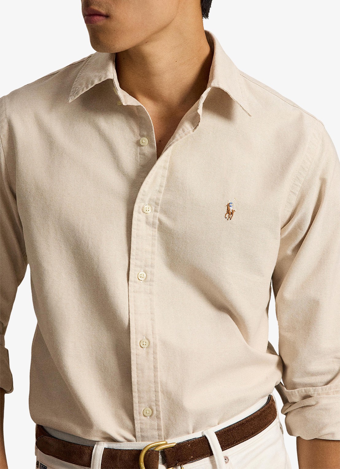 Ralph Lauren Oxford custom fit overhemd met button down kraag - detail 3 camel/white / camel
