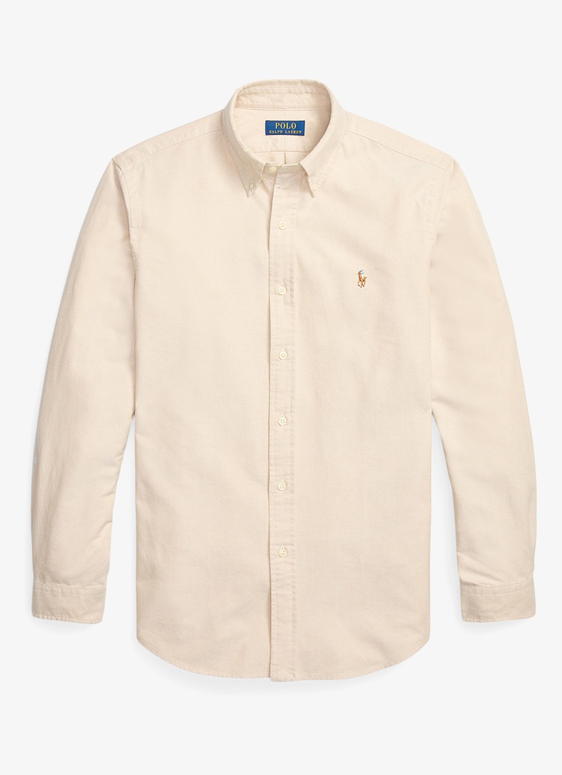 Ralph Lauren Oxford custom fit overhemd met button down kraag - voorkant camel/white / camel