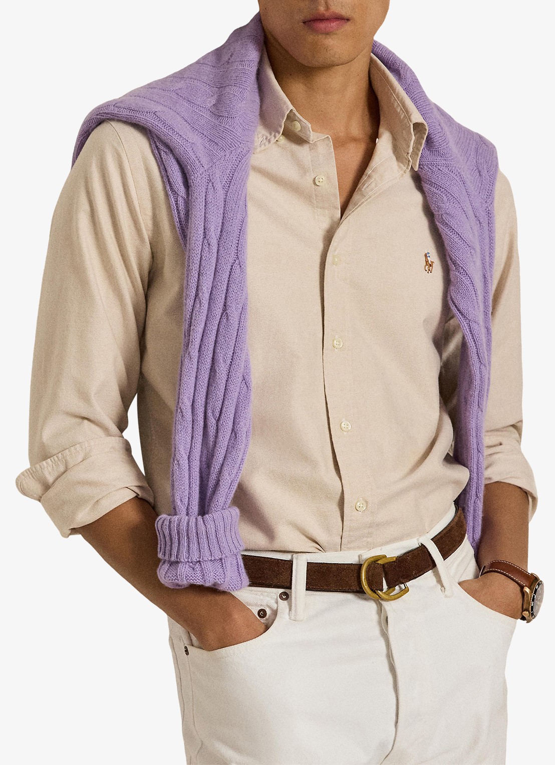 Ralph Lauren Oxford custom fit overhemd met button down kraag - voorkant 5 camel/white / camel