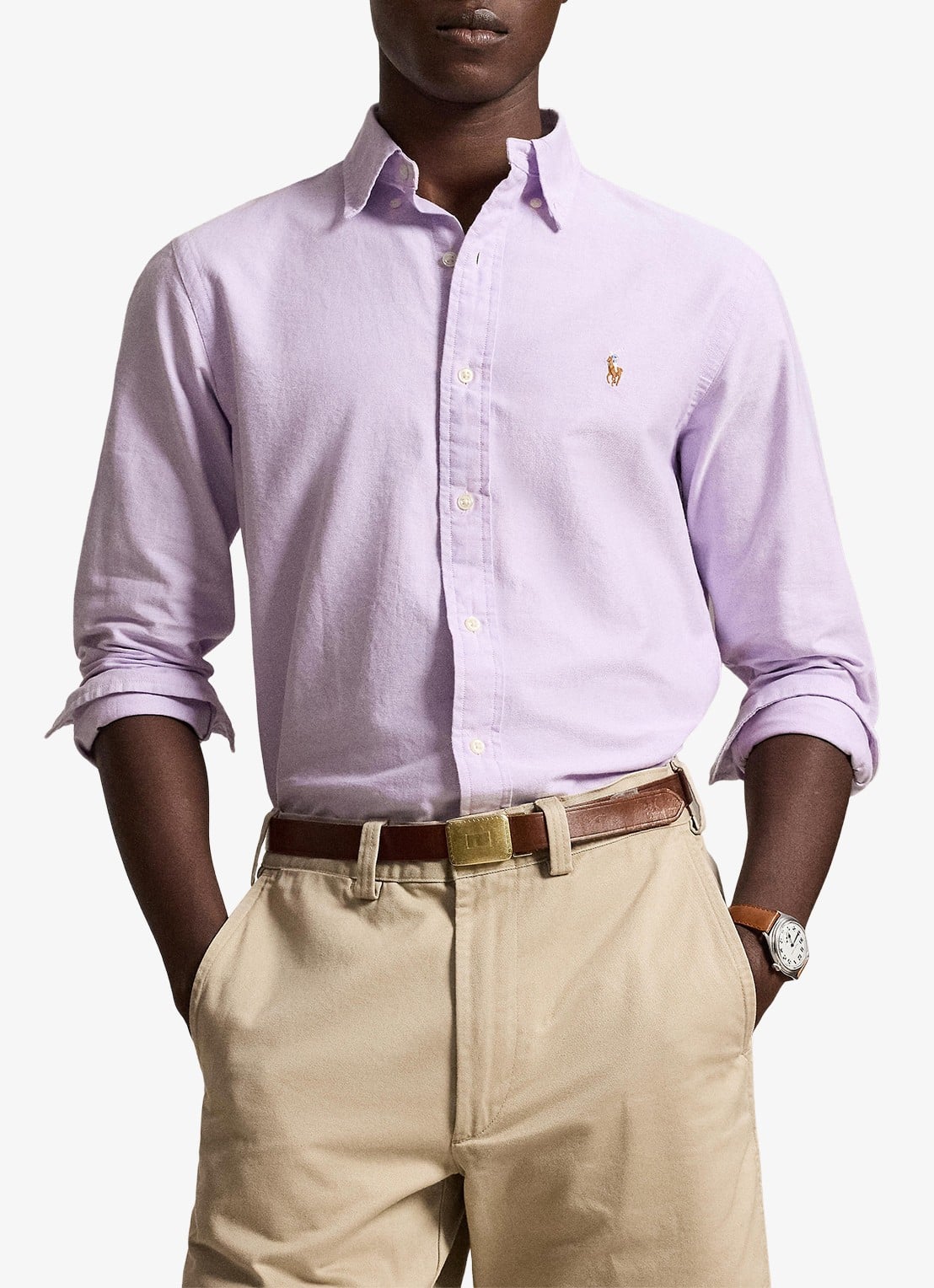 Ralph Lauren Oxford custom fit overhemd met button down kraag - voorkant 4 light lilac / lila