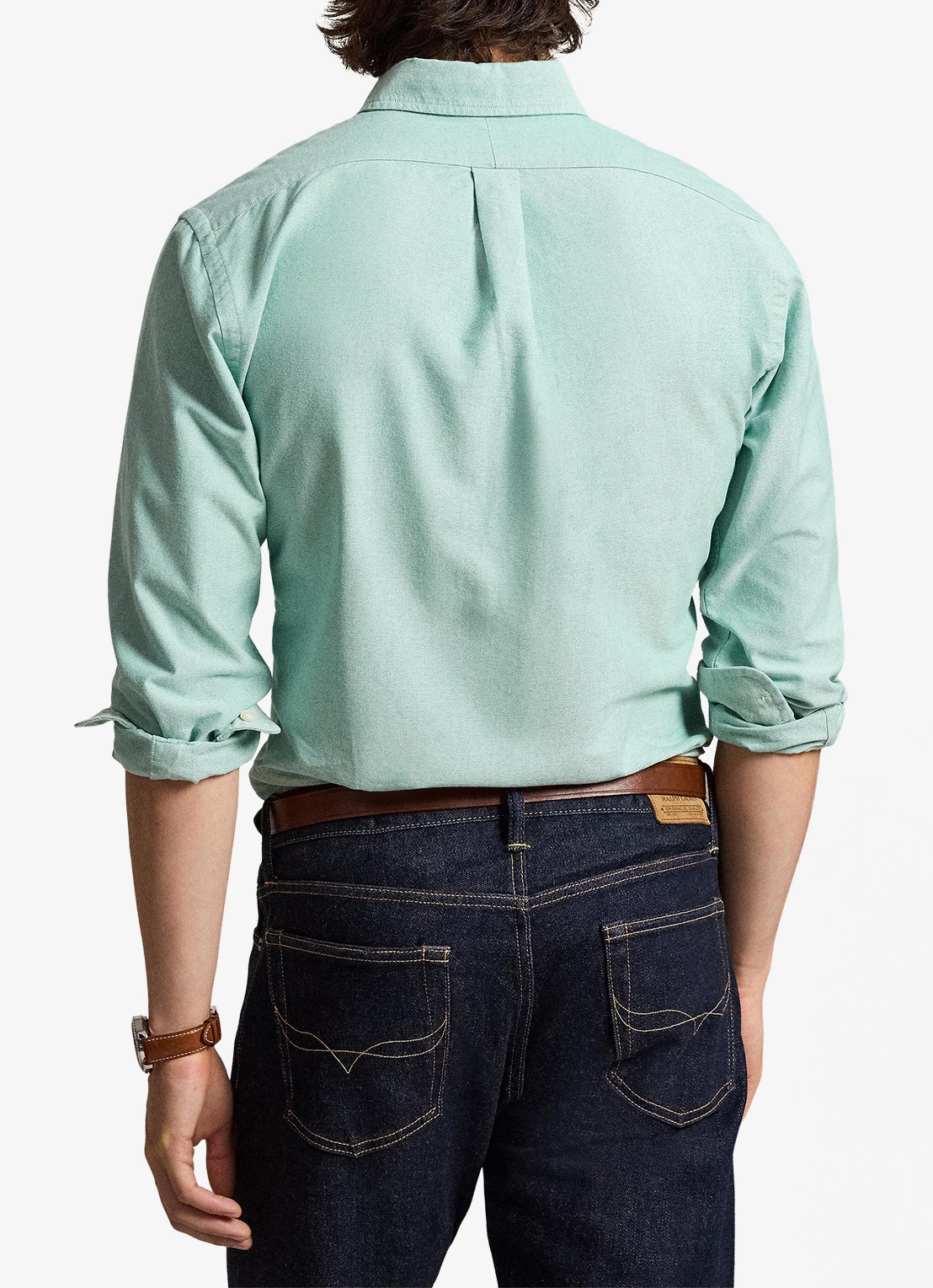 Ralph Lauren Oxford custom fit overhemd met button down kraag - achterkant 3 scarab green / lichtgroen