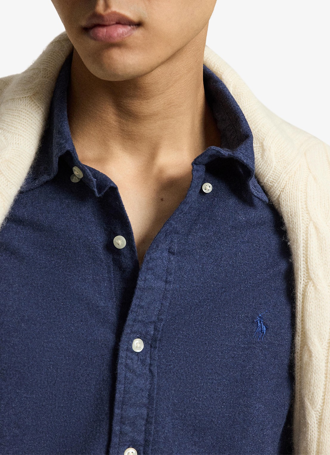 Ralph Lauren Oxford custom fit overhemd met gemêleerd dessin - detail 2 denim