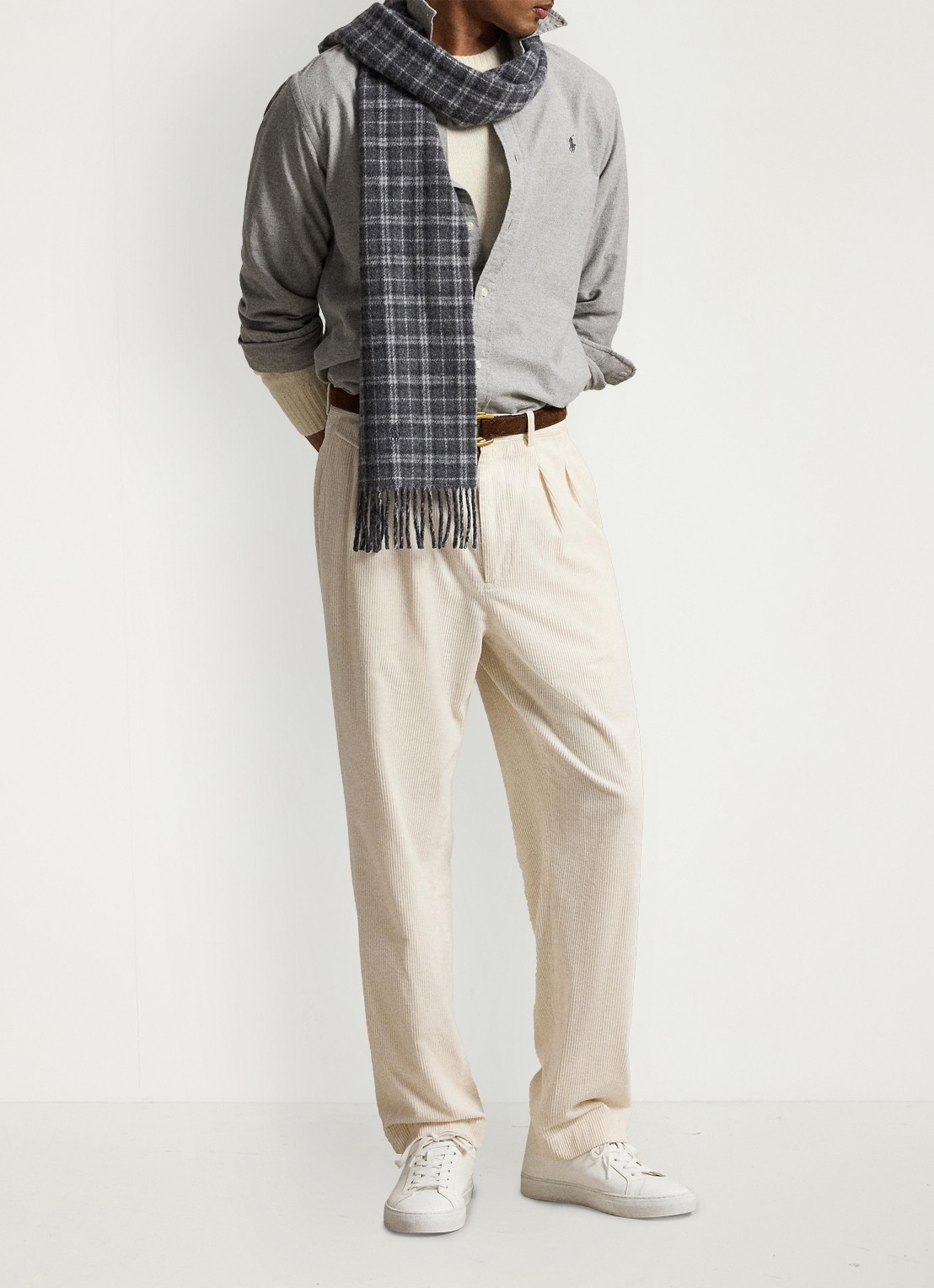 Ralph Lauren Oxford custom fit overhemd met gemêleerd dessin - detail andover heather / grijs