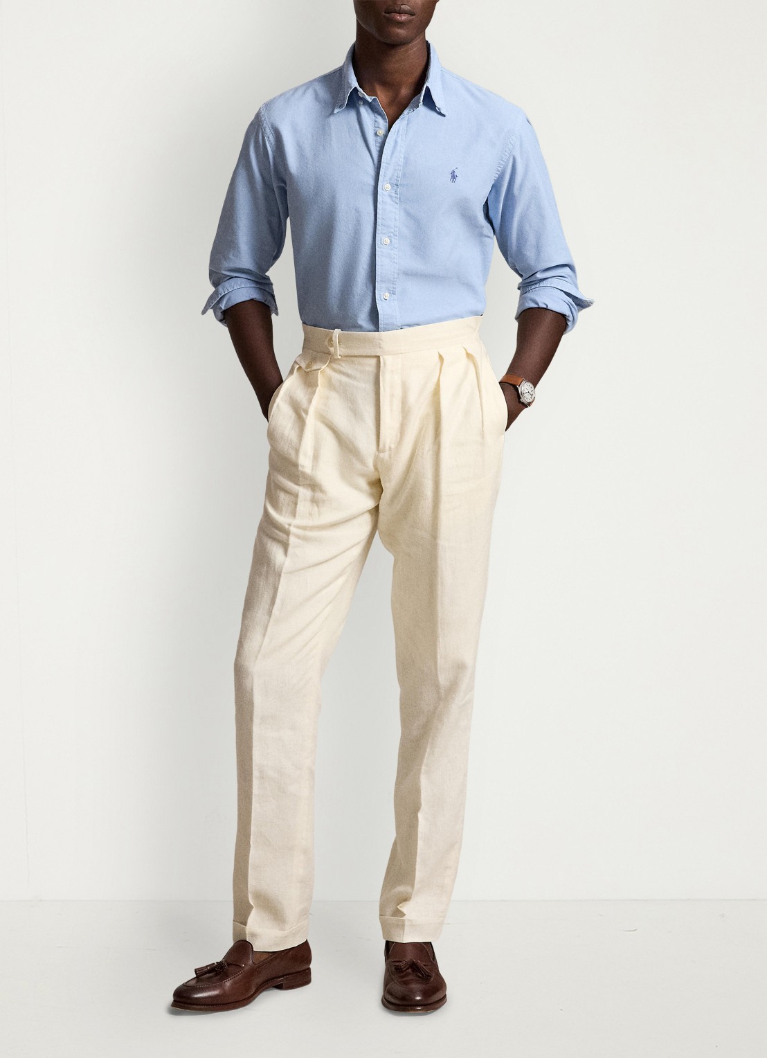 Ralph Lauren Oxford custom fit overhemd met logoborduring - detail chambray blue / blauw