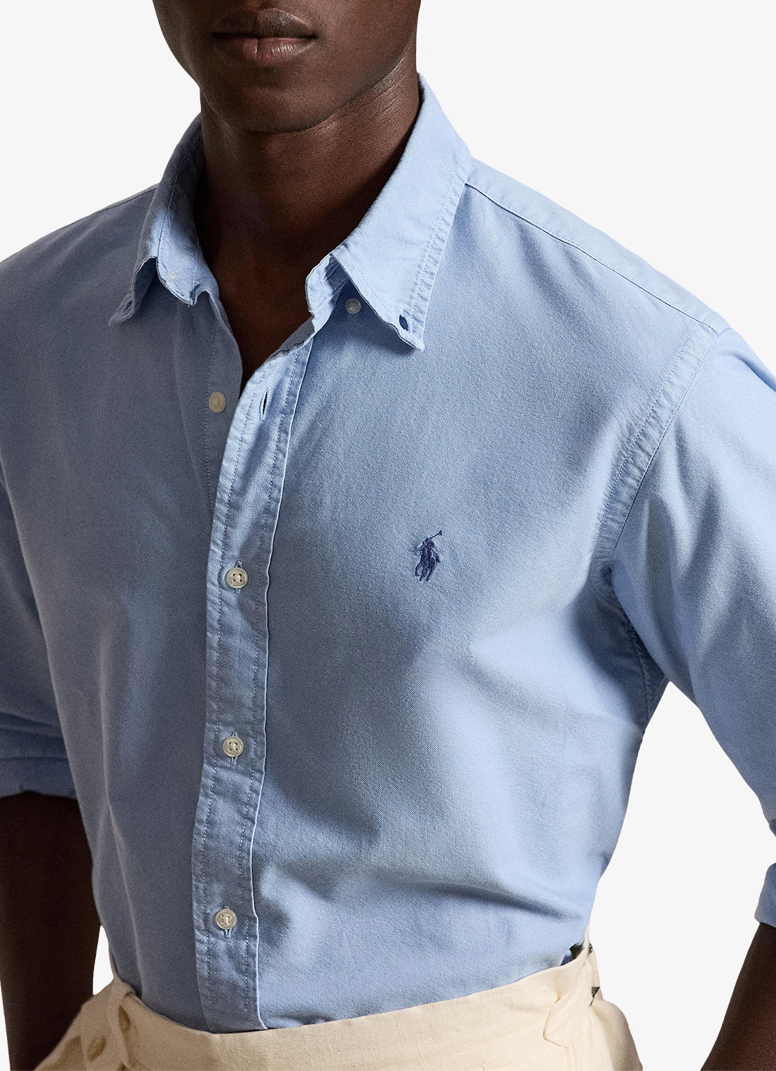 Ralph Lauren Oxford custom fit overhemd met logoborduring - detail 2 chambray blue / blauw