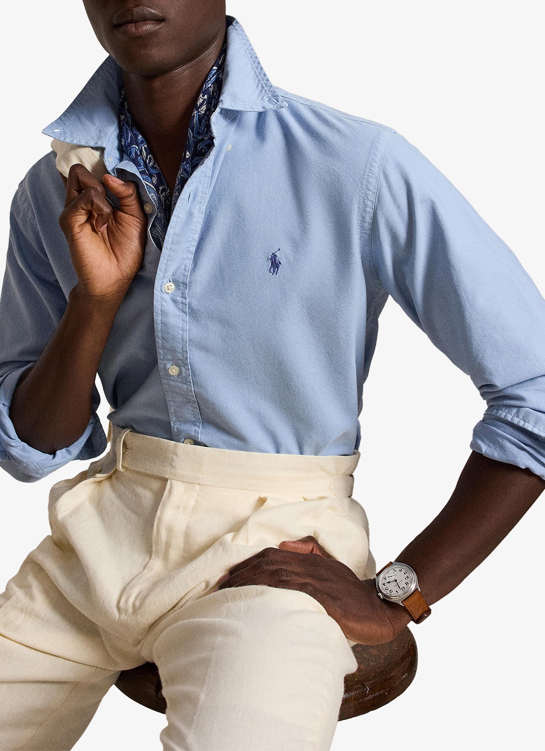 Ralph Lauren Oxford custom fit overhemd met logoborduring - voorkant 4 chambray blue / blauw