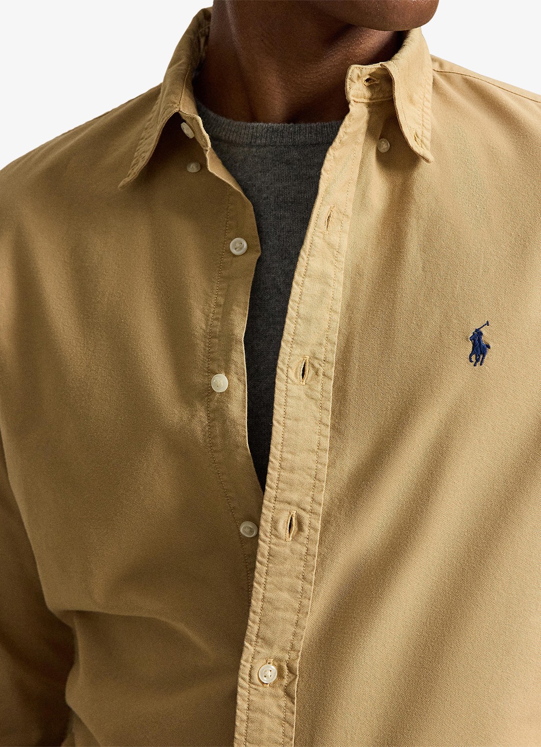 Ralph Lauren Oxford custom fit overhemd met logoborduring - detail 5 classic camel / camel