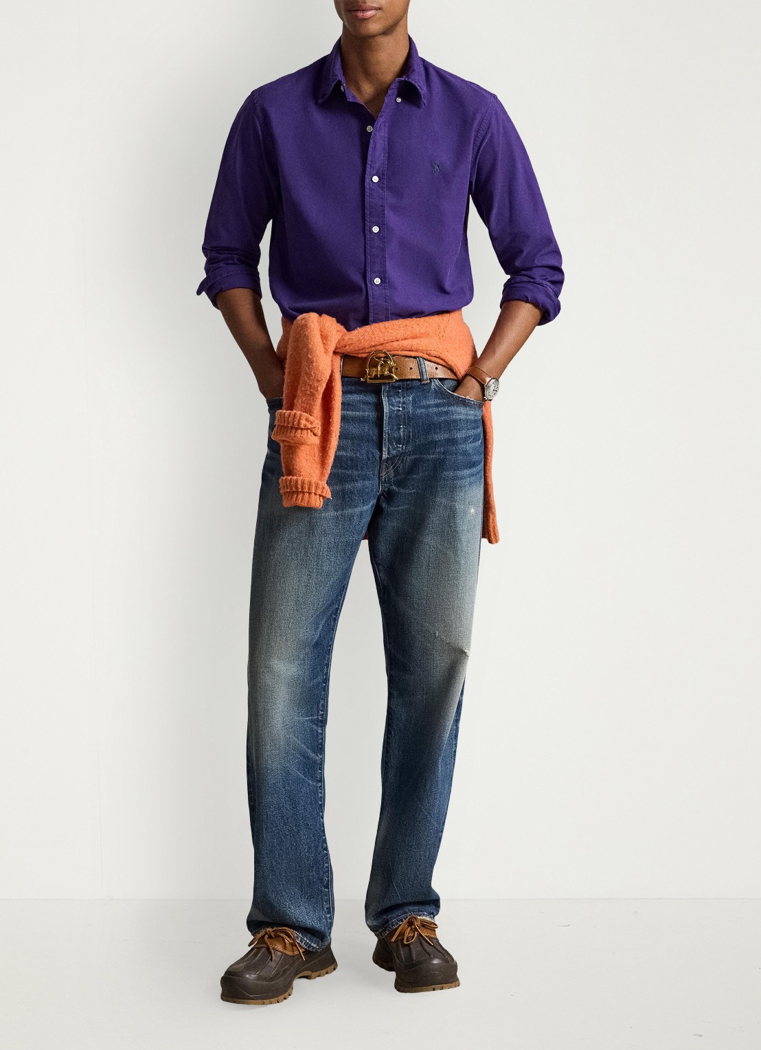 Ralph Lauren Oxford custom fit overhemd met logoborduring - detail medieval purple / paars