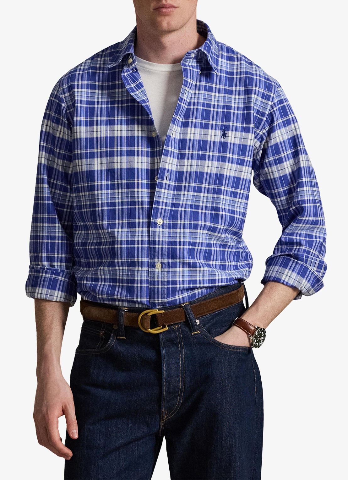 Ralph Lauren Oxford custom fit overhemd met ruitdessin - detail 3 blue white multi / blauw