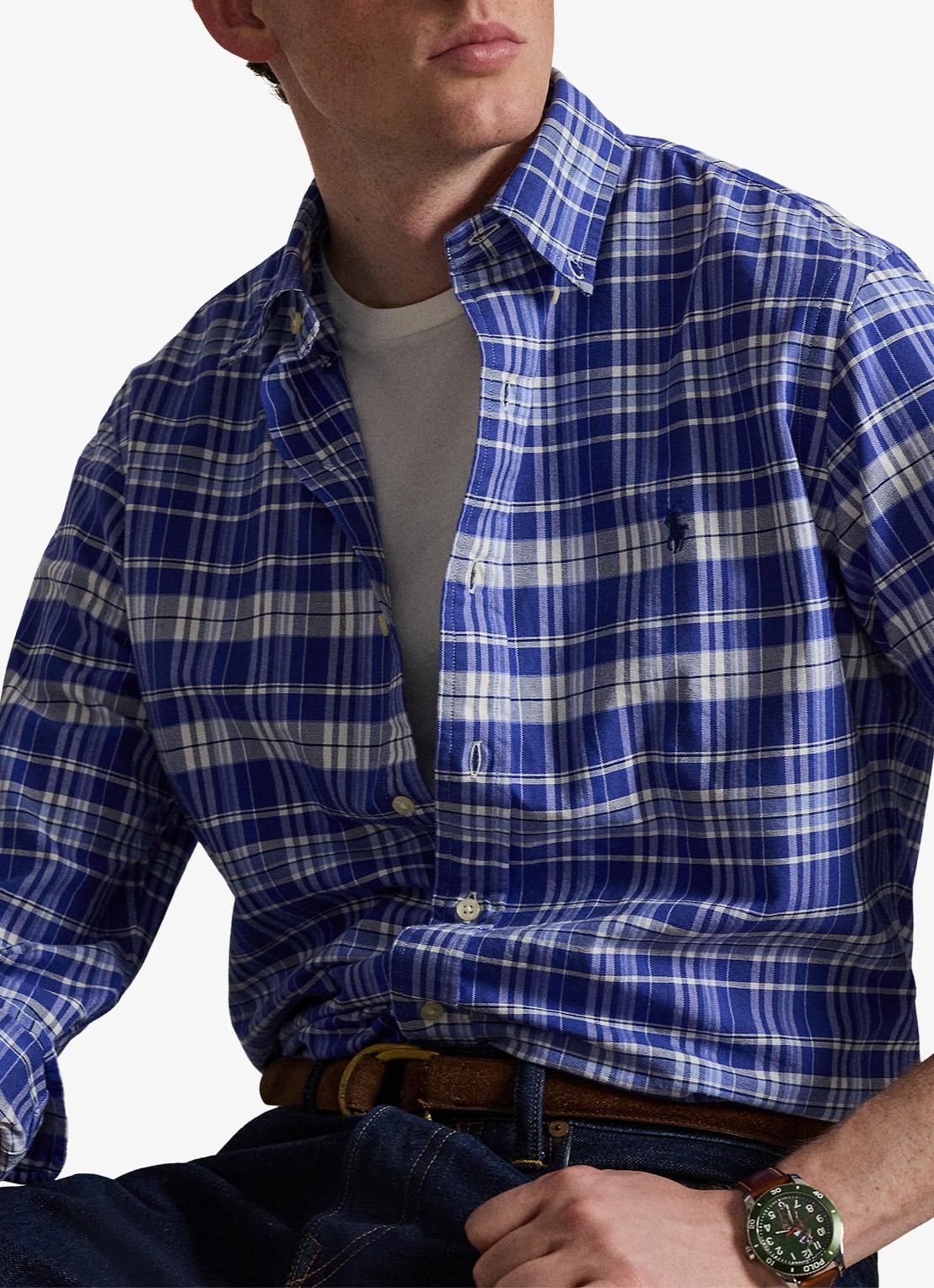 Ralph Lauren Oxford custom fit overhemd met ruitdessin - detail 4 blue white multi / blauw