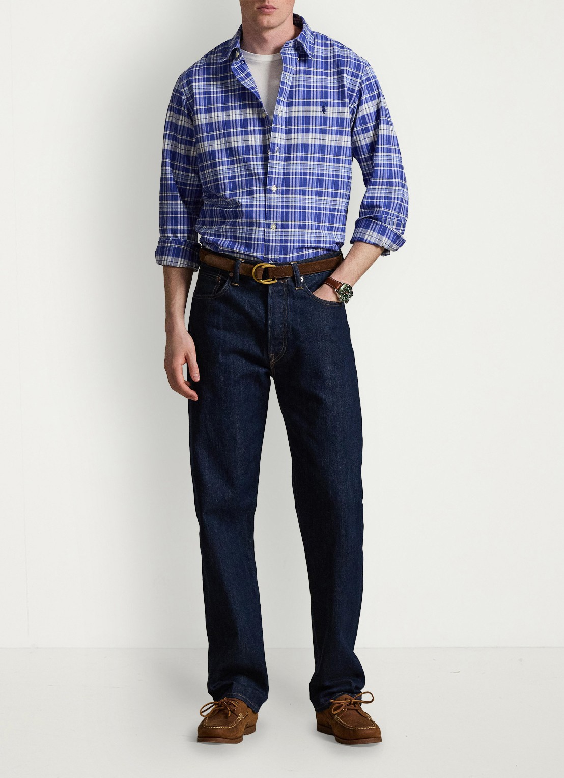 Ralph Lauren Oxford custom fit overhemd met ruitdessin - voorkant 2 blue white multi / blauw