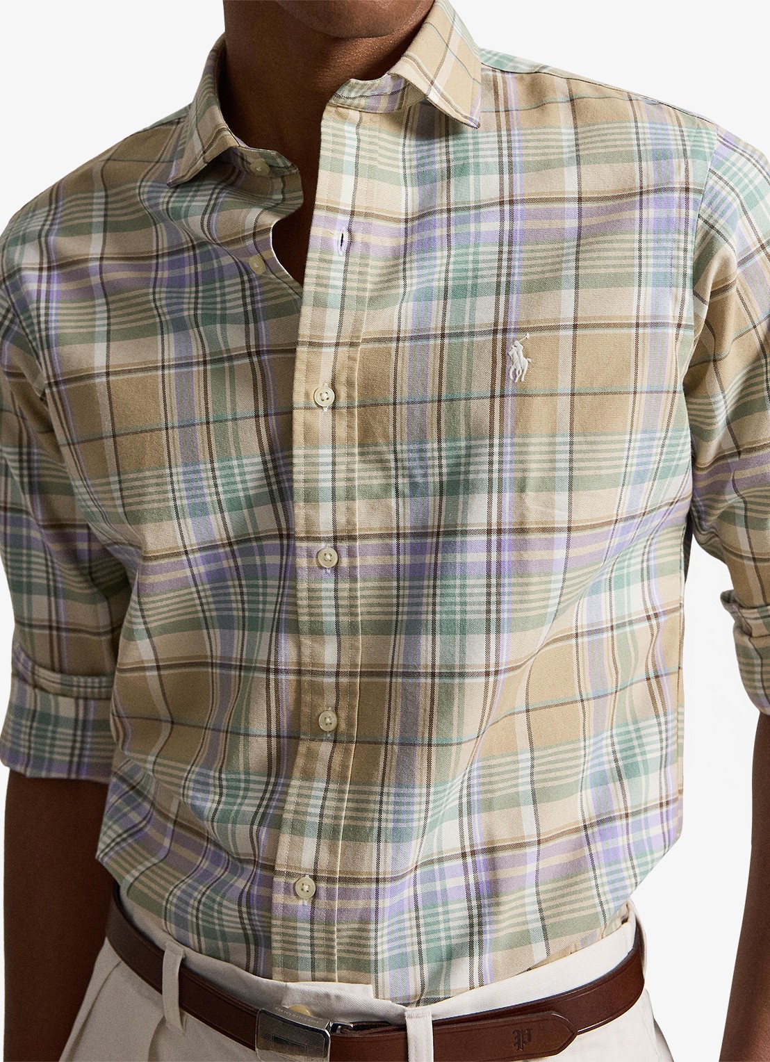 Ralph Lauren Oxford custom fit overhemd met ruitdessin - detail 5 blauw