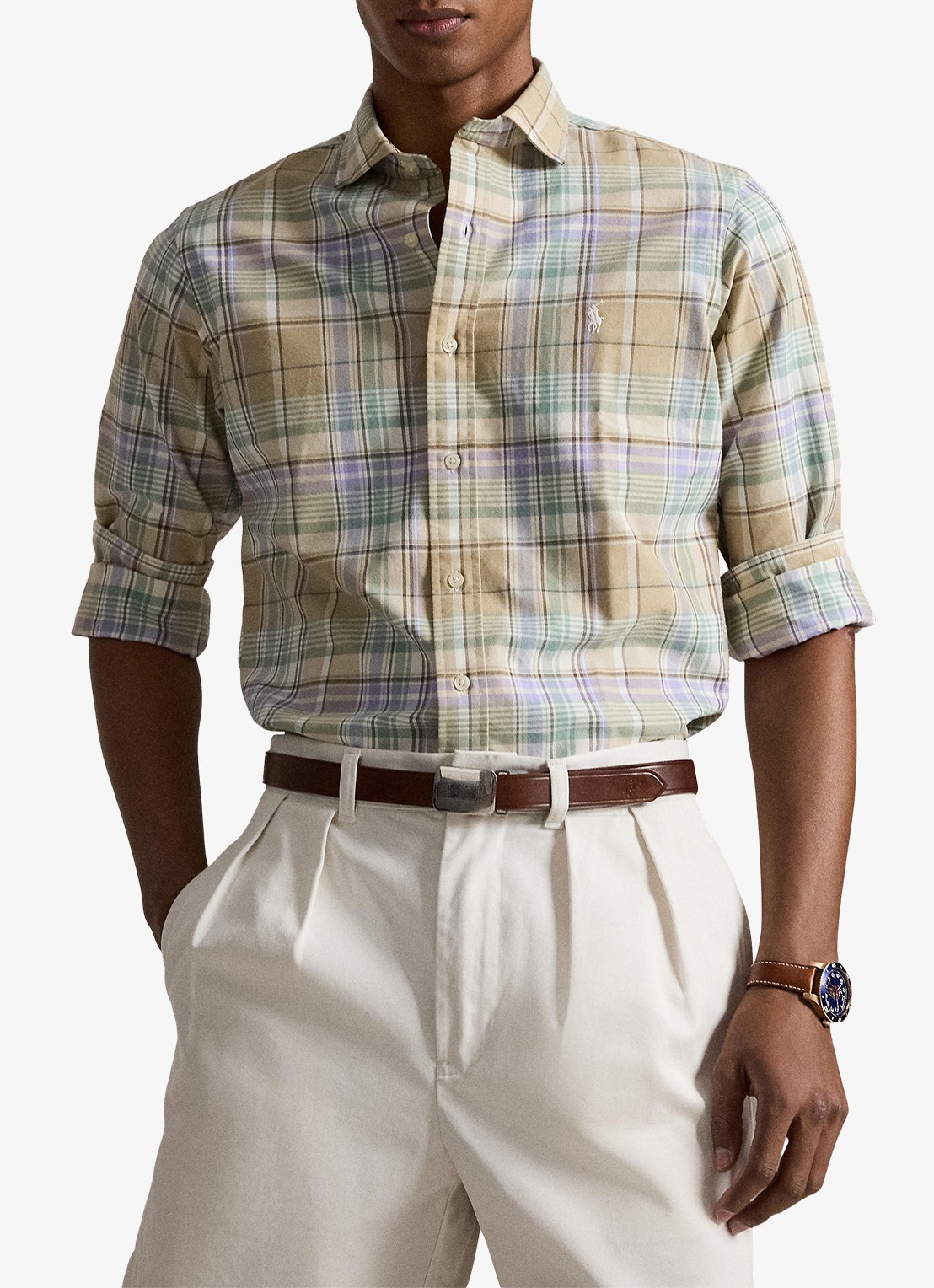 Ralph Lauren Oxford custom fit overhemd met ruitdessin - voorkant 2 blauw