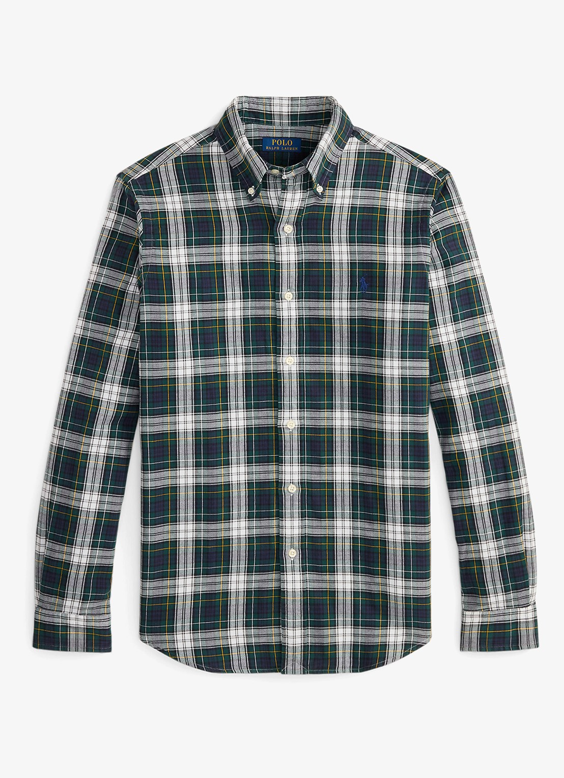 Ralph Lauren Oxford custom fit overhemd met ruitdessin - voorkant 4 cream navy multi / donkerblauw