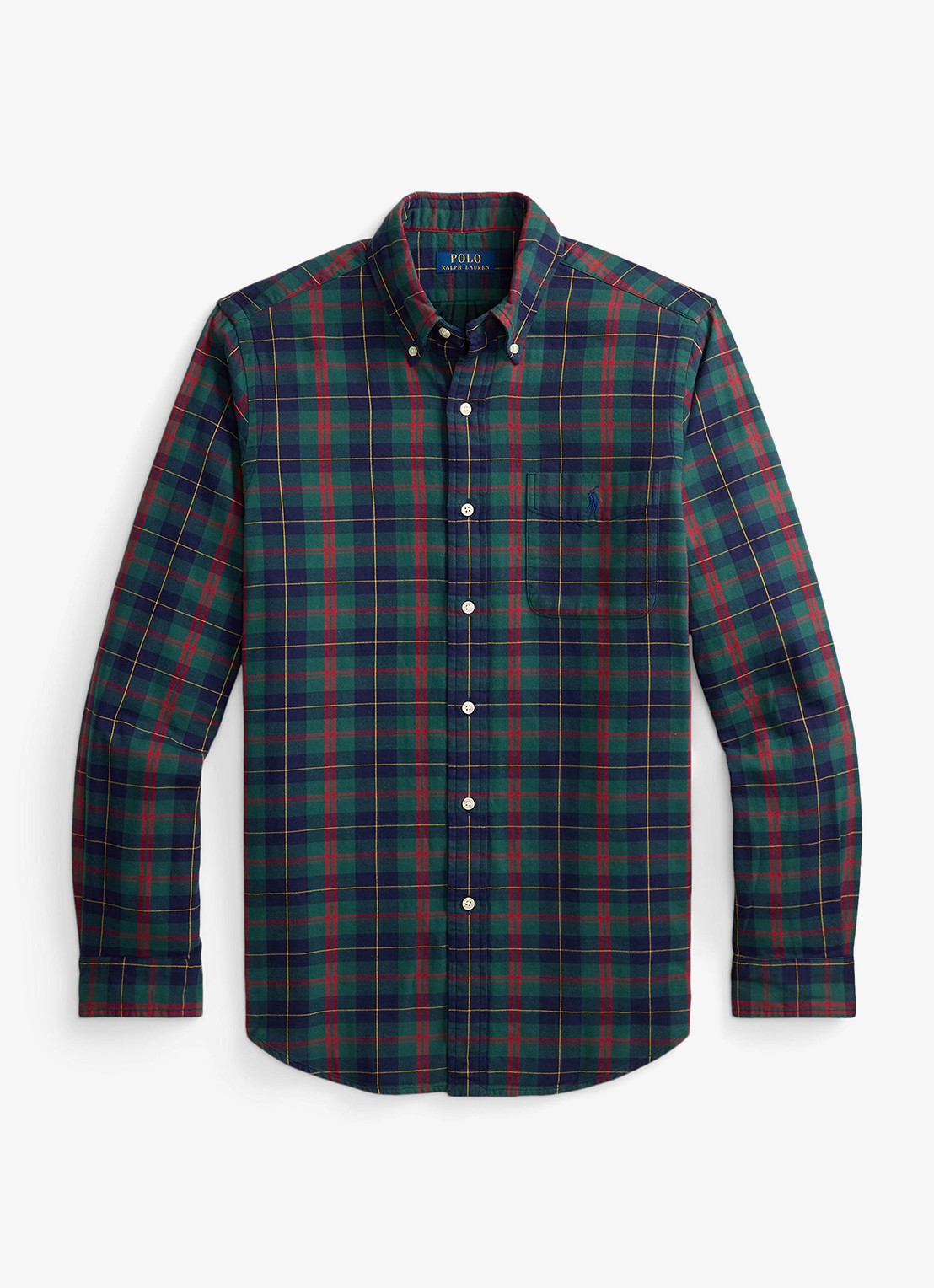 Ralph Lauren Oxford custom fit overhemd met ruitdessin - voorkant 4 navy green multi / donkerblauw