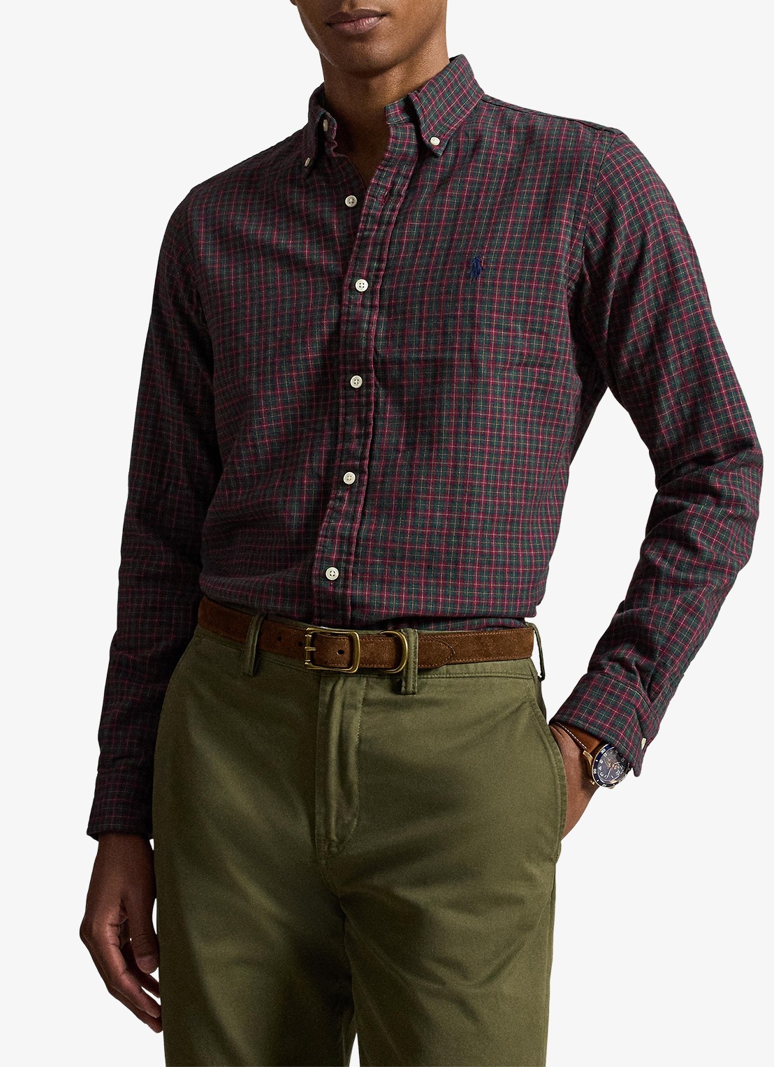 Ralph Lauren Oxford custom fit overhemd met ruitdessin - voorkant 4 forest red multi / rood