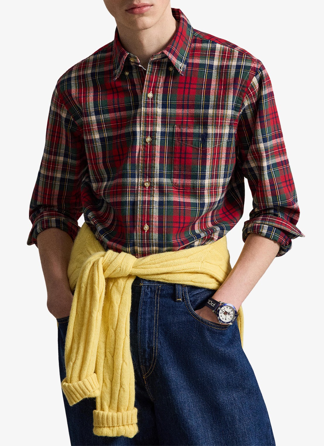 Ralph Lauren Oxford custom fit overhemd met ruitdessin - voorkant 3 red green multi / rood