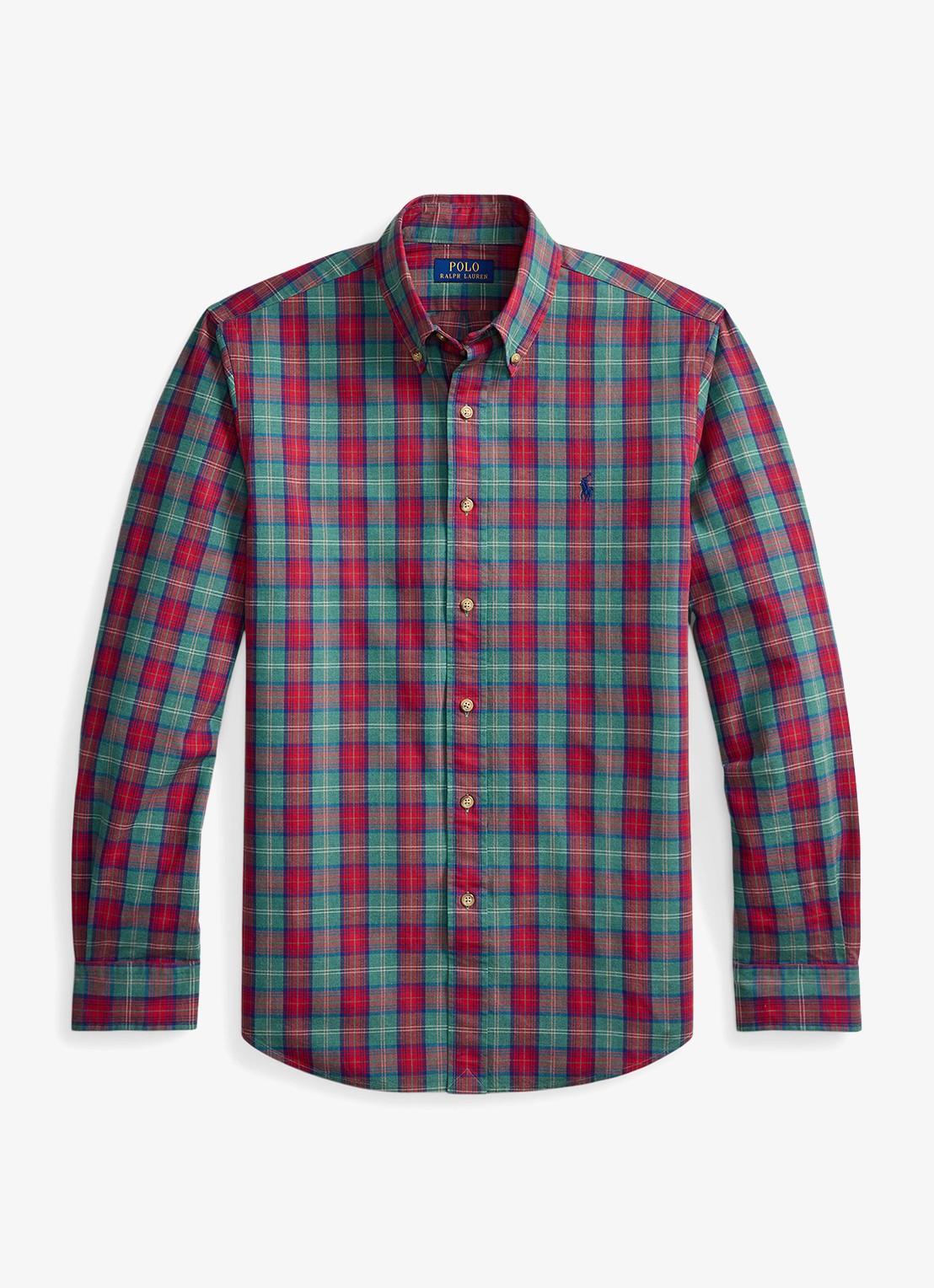 Ralph Lauren Oxford custom fit overhemd met ruitdessin - voorkant green red multi / groen
