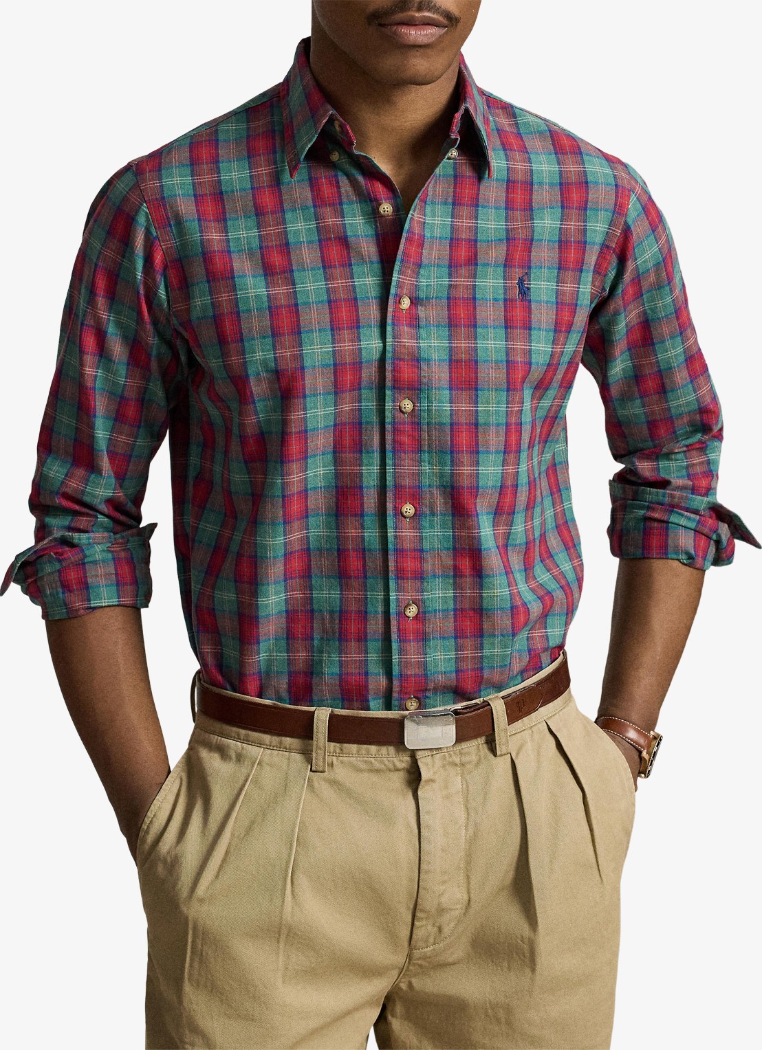 Ralph Lauren Oxford custom fit overhemd met ruitdessin - voorkant 2 green red multi / groen