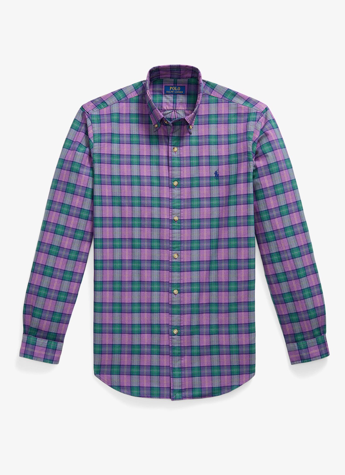 Ralph Lauren Oxford custom fit overhemd met ruitdessin - voorkant purple green multi / paars