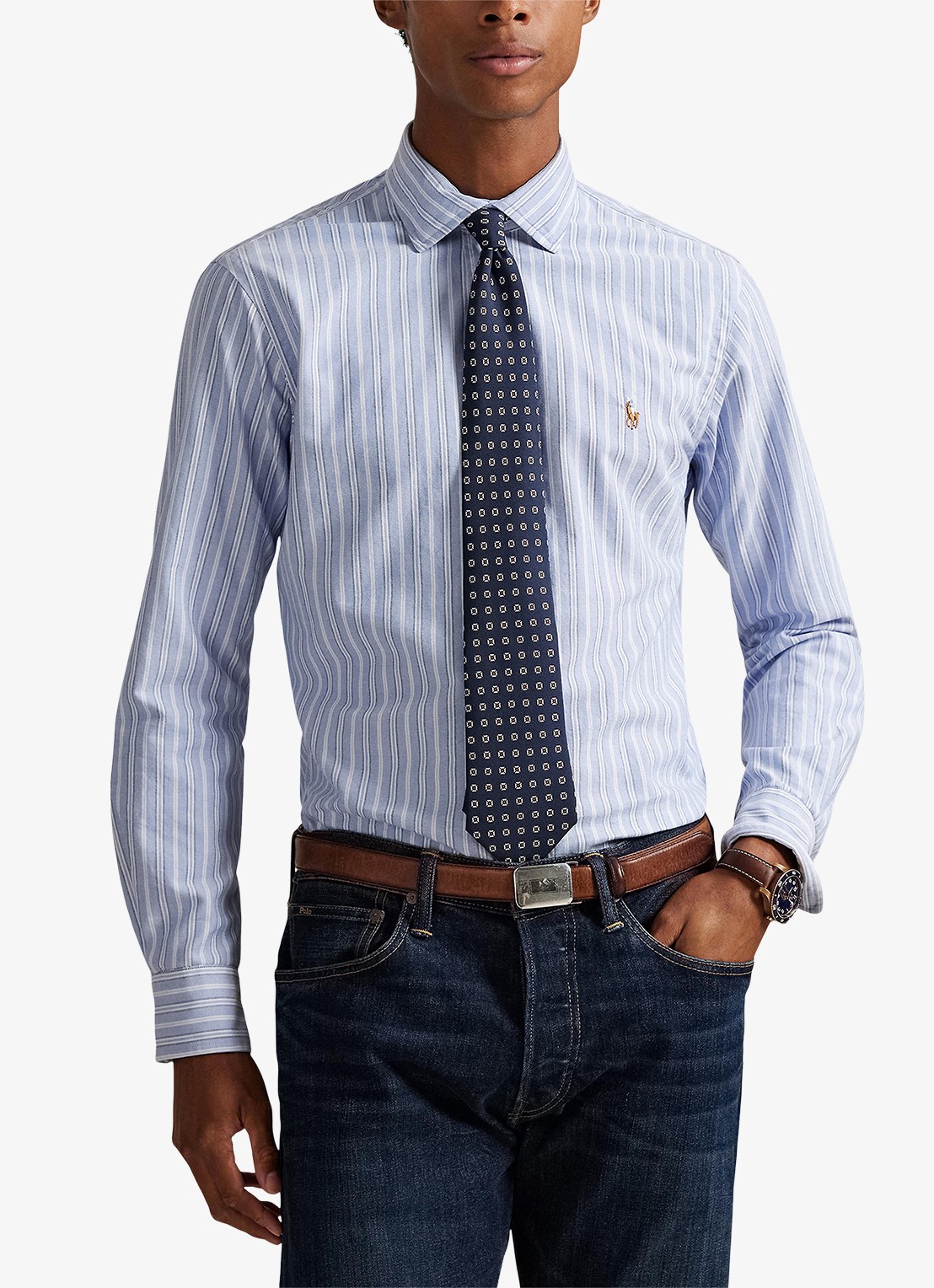 Ralph Lauren Oxford custom fit overhemd met streepprint - detail 4 blue / blauw