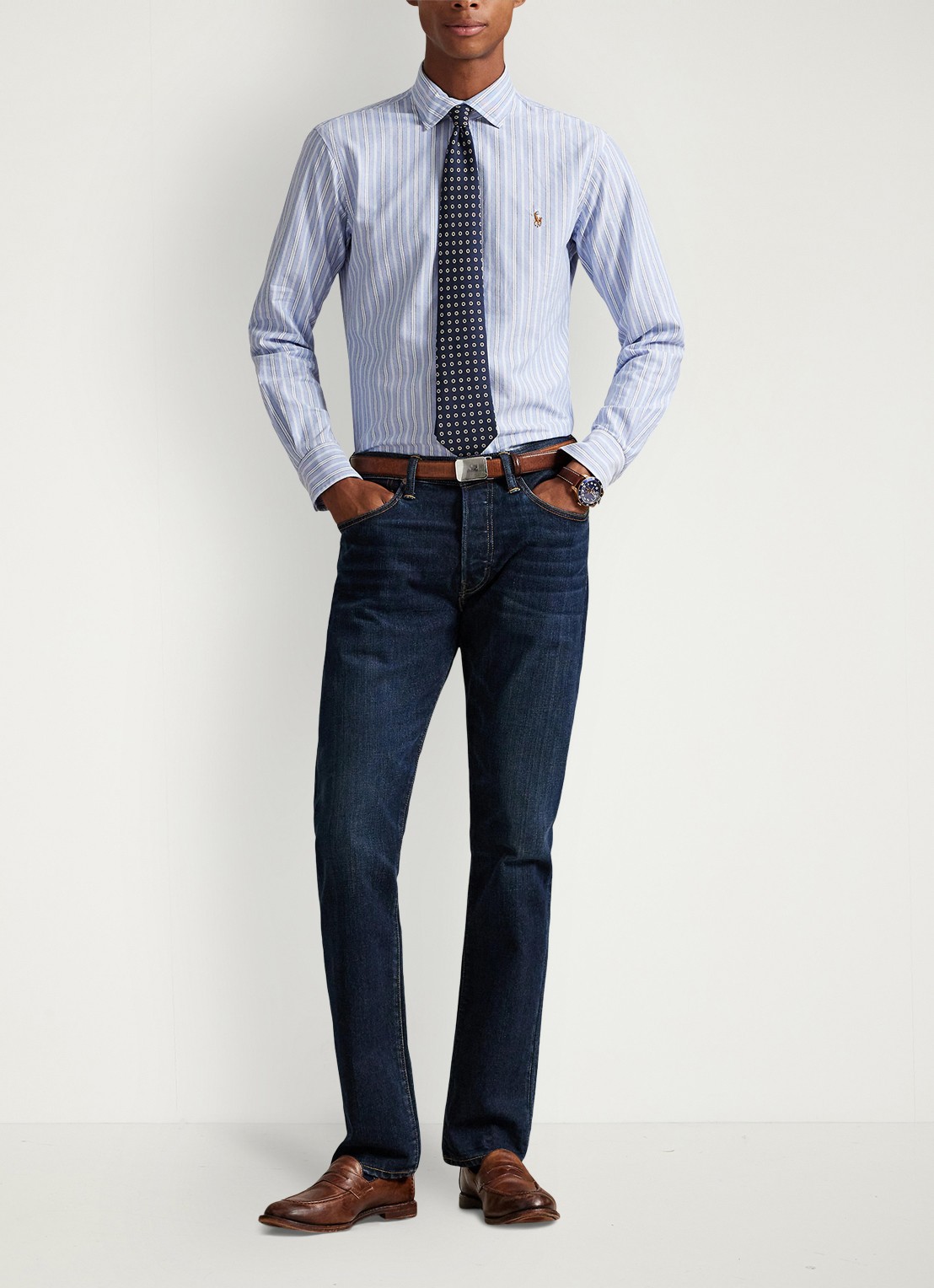 Ralph Lauren Oxford custom fit overhemd met streepprint - voorkant 2 blue / blauw