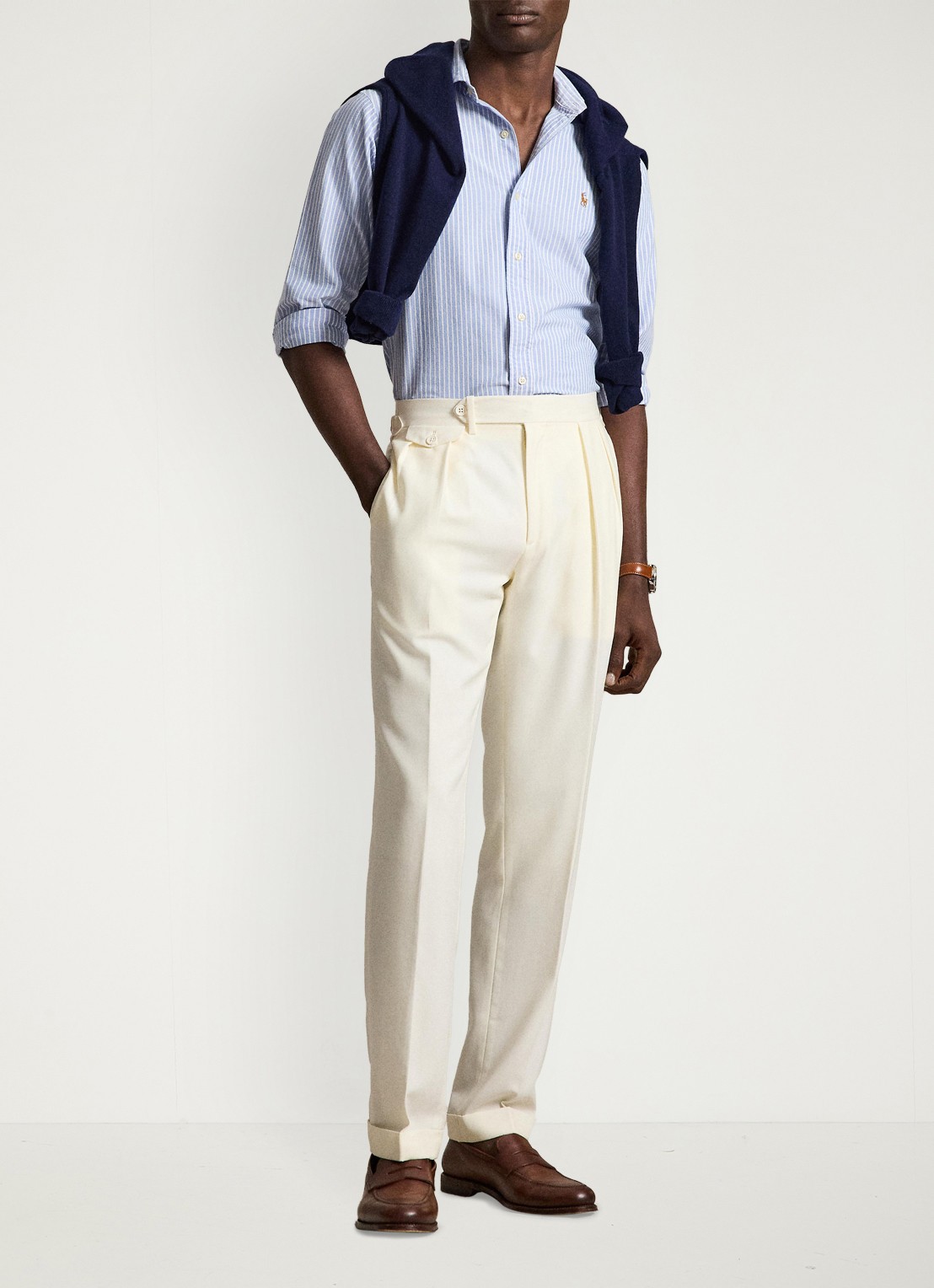 Ralph Lauren Oxford custom fit overhemd met streepprint - detail blue/white / blauw