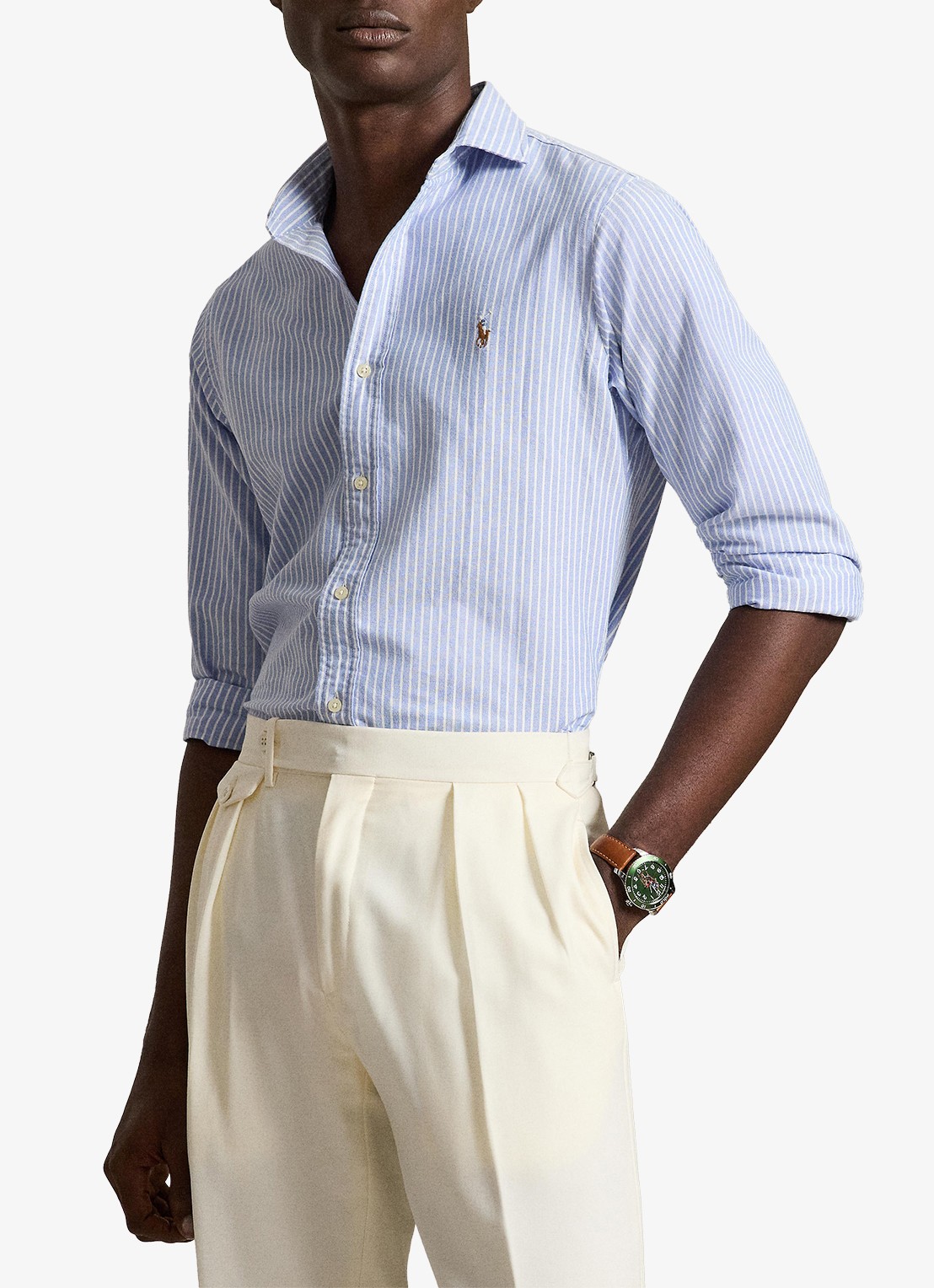 Ralph Lauren Oxford custom fit overhemd met streepprint - voorkant 5 blue/white / blauw