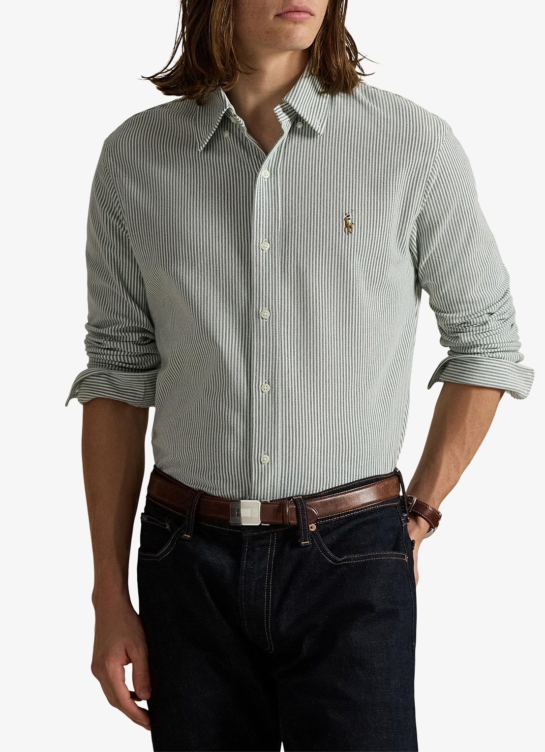Ralph Lauren Oxford regular fit overhemd met logoborduring - detail vintage pine/white / groen