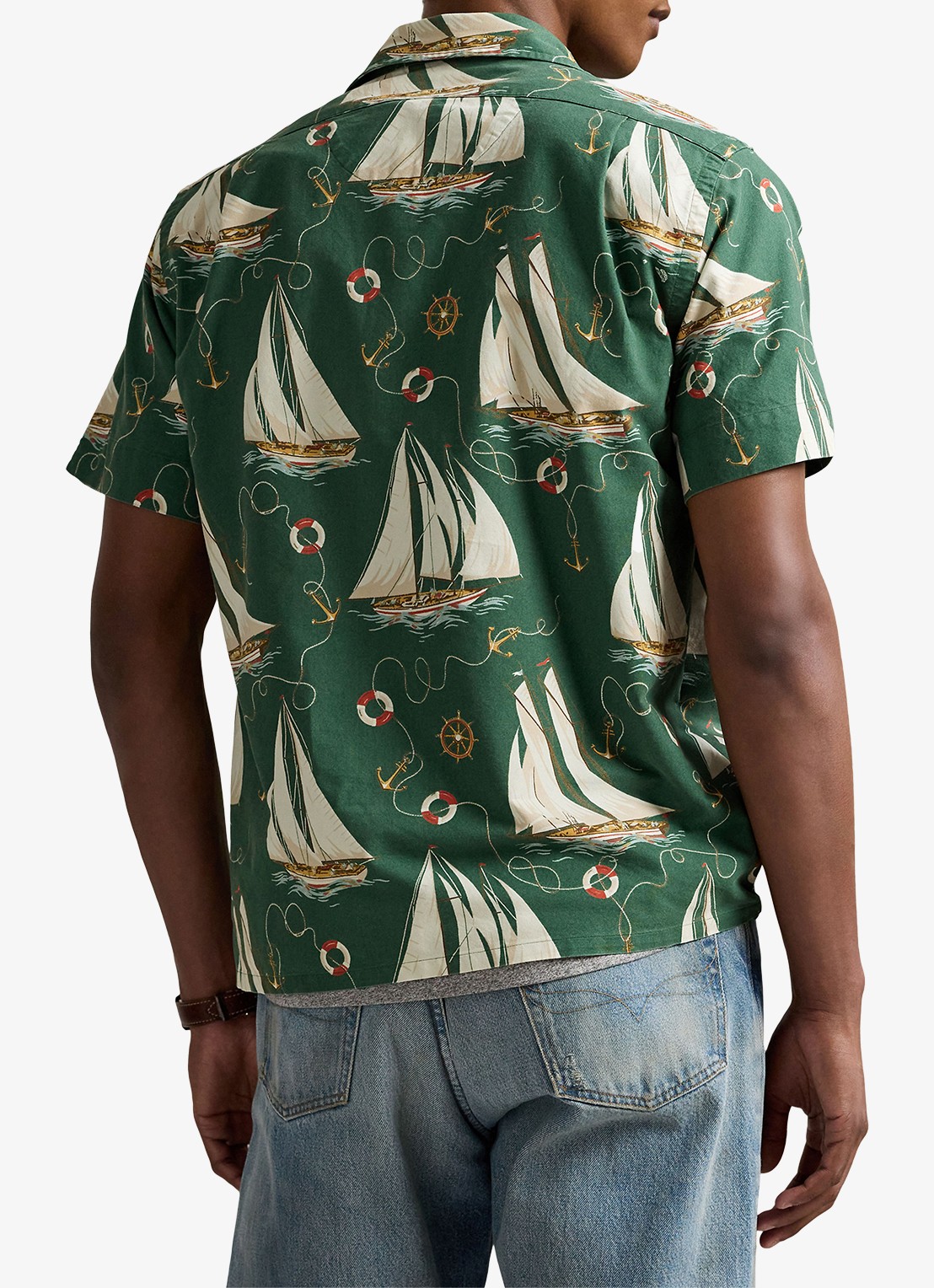 Ralph Lauren Oxford regular fit overhemd met print - achterkant 5 helms anchors / groen