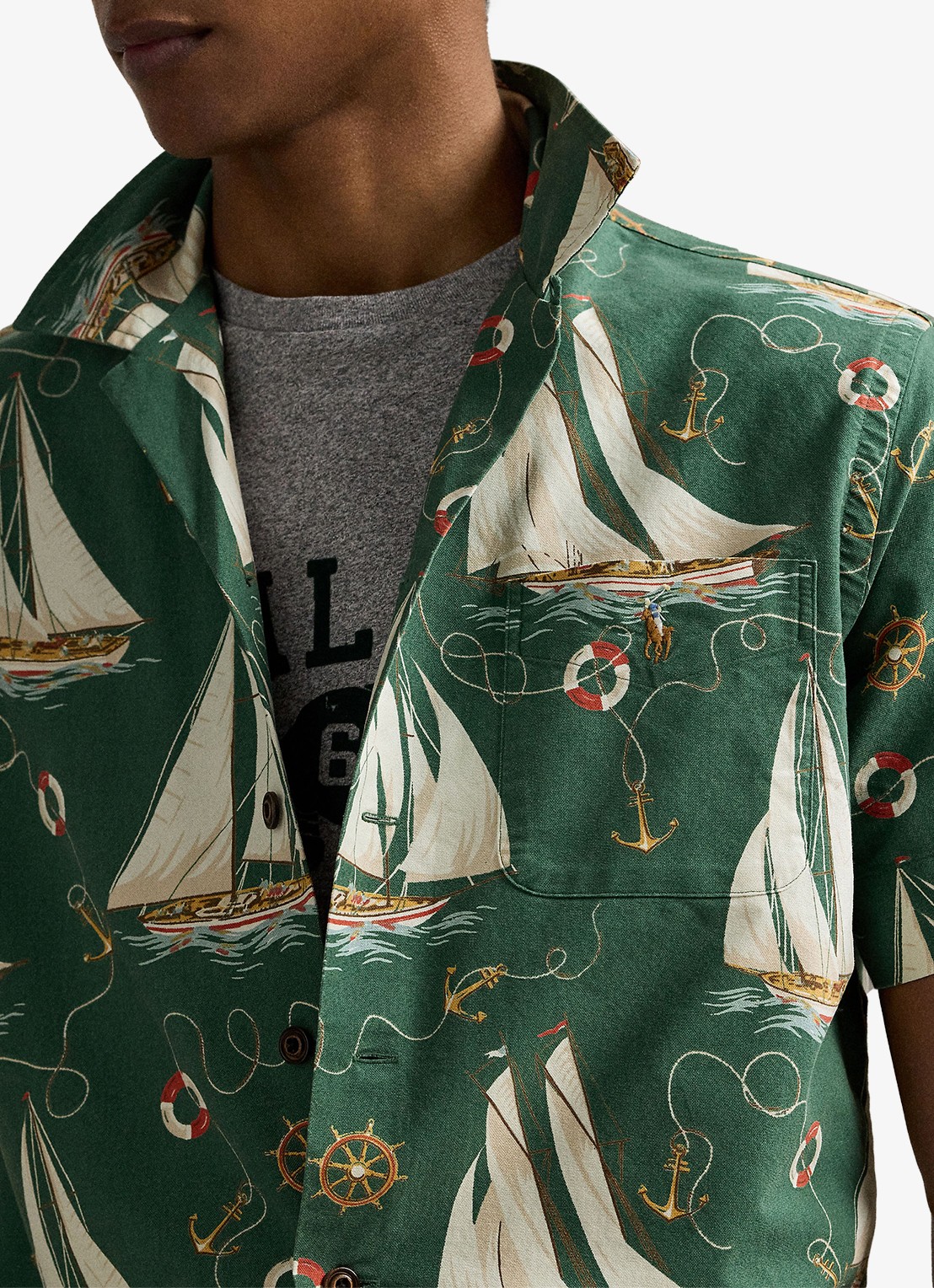 Ralph Lauren Oxford regular fit overhemd met print - detail 2 helms anchors / groen