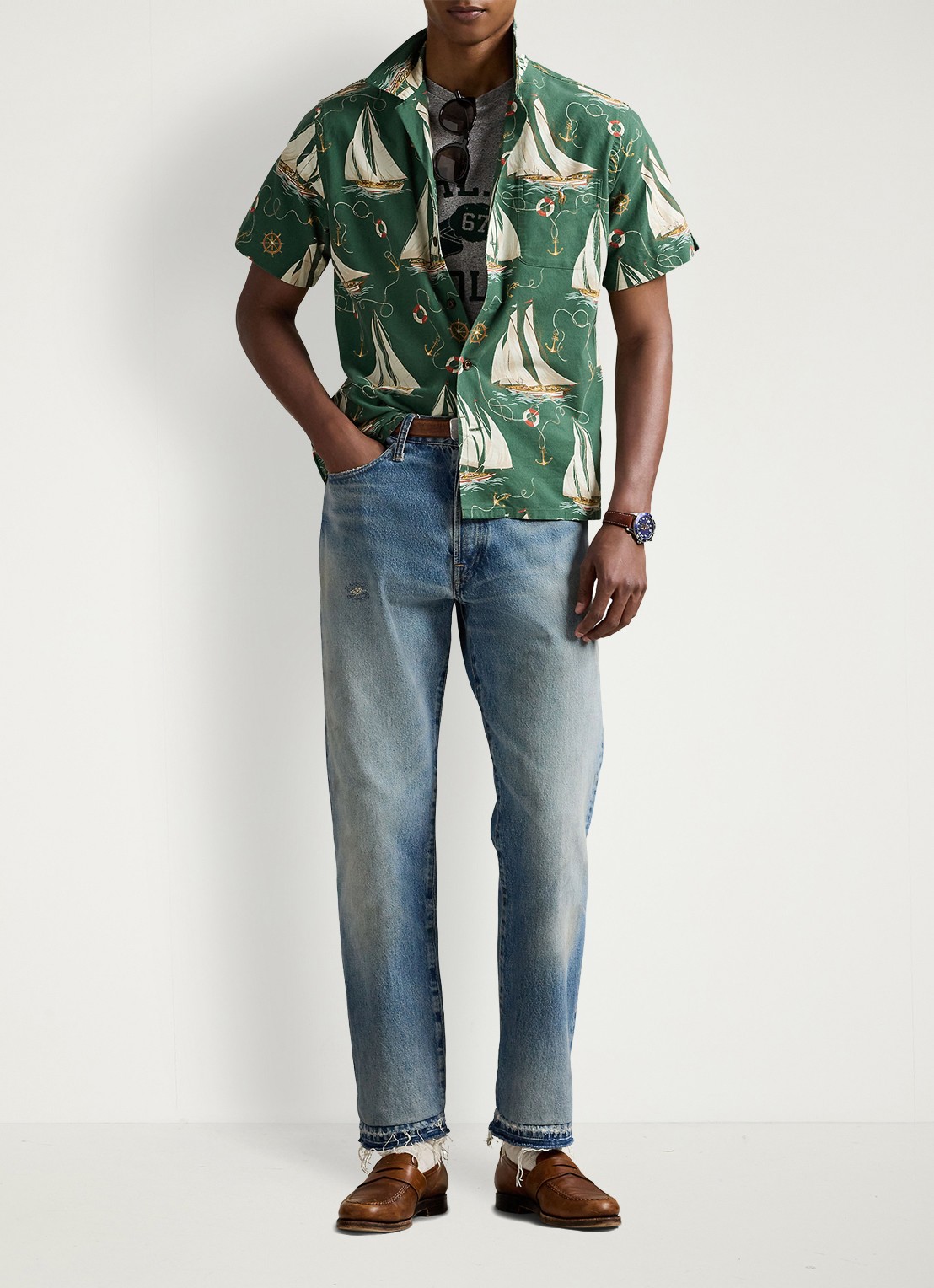 Ralph Lauren Oxford regular fit overhemd met print - voorkant 7 helms anchors / groen