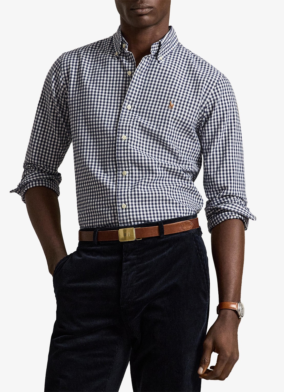Ralph Lauren Oxford regular fit overhemd met ruitdessin - voorkant 3 4338z white spring navy hthr