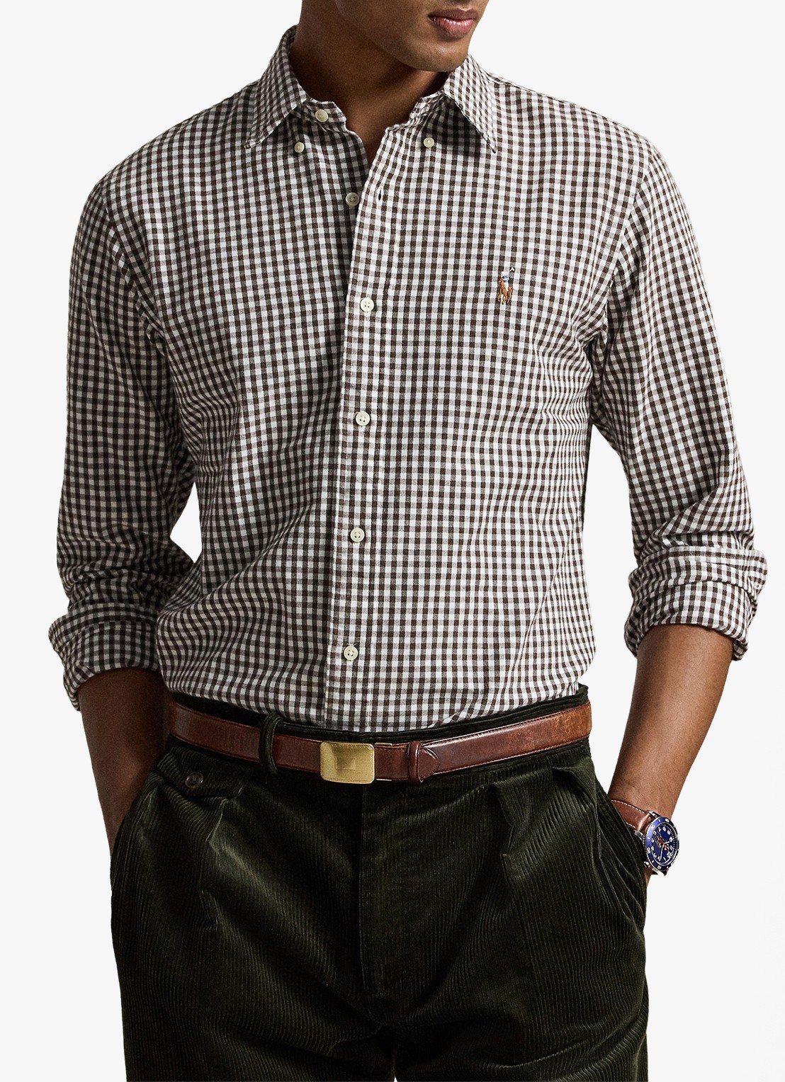 Ralph Lauren Oxford regular fit overhemd met ruitdessin - voorkant 5 4338ab white alpine brown hthr