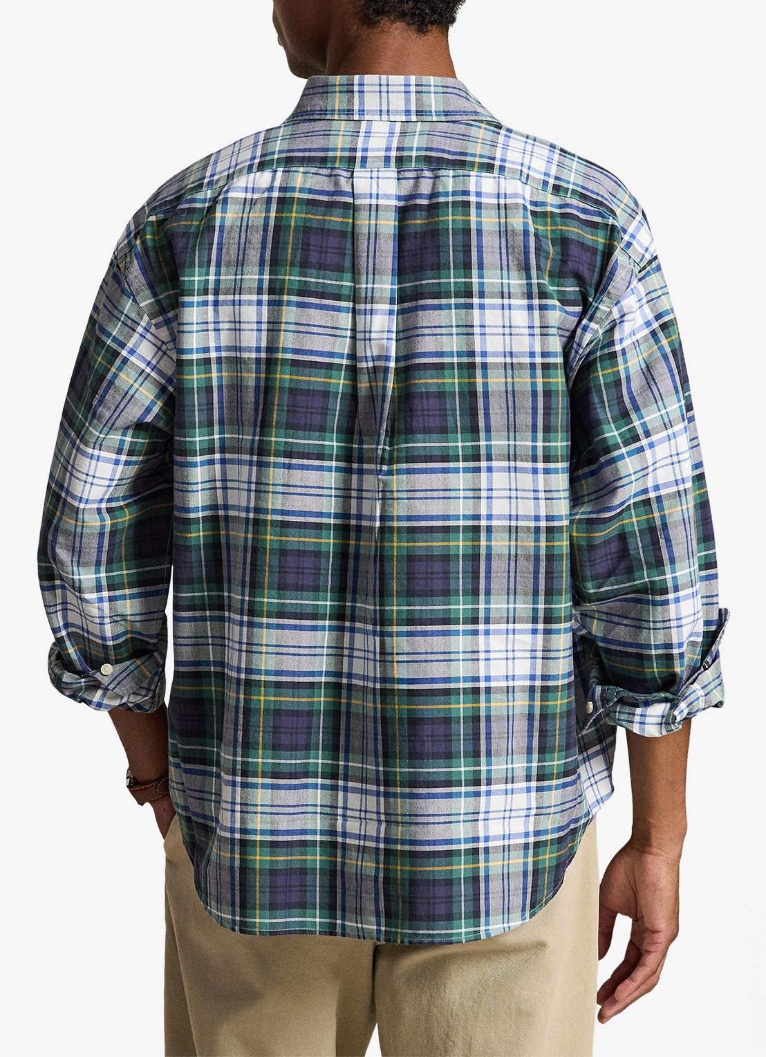 Ralph Lauren Oxford relaxed fit overhemd met ruitdessin - achterkant 3 white/green multi / wit/groen