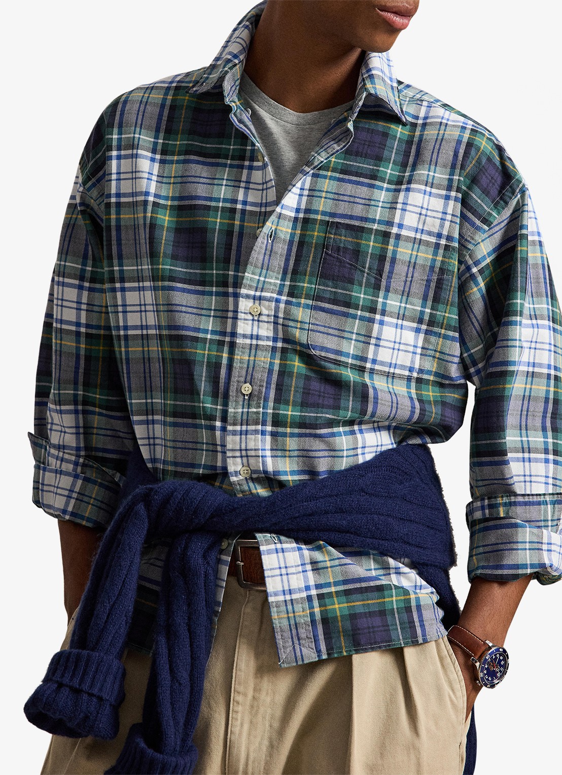 Ralph Lauren Oxford relaxed fit overhemd met ruitdessin - detail 2 white/green multi / wit/groen