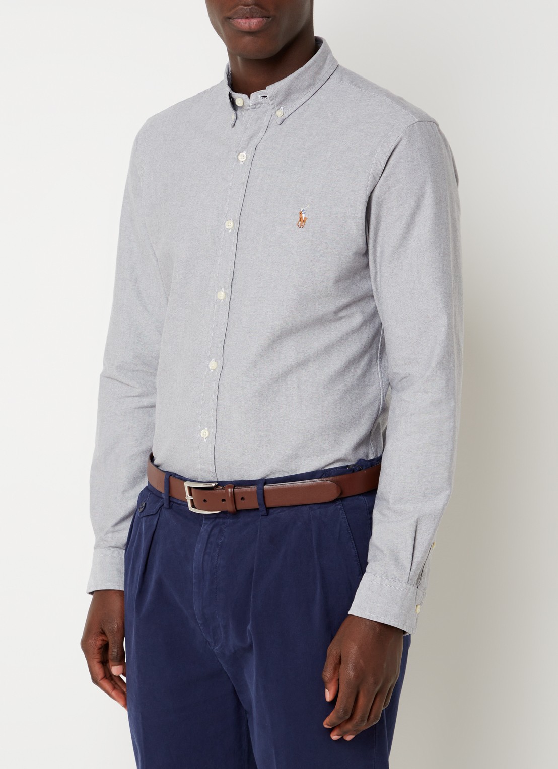 Ralph Lauren Oxford slim fit overhemd met button down kraag - detail 4 grijs