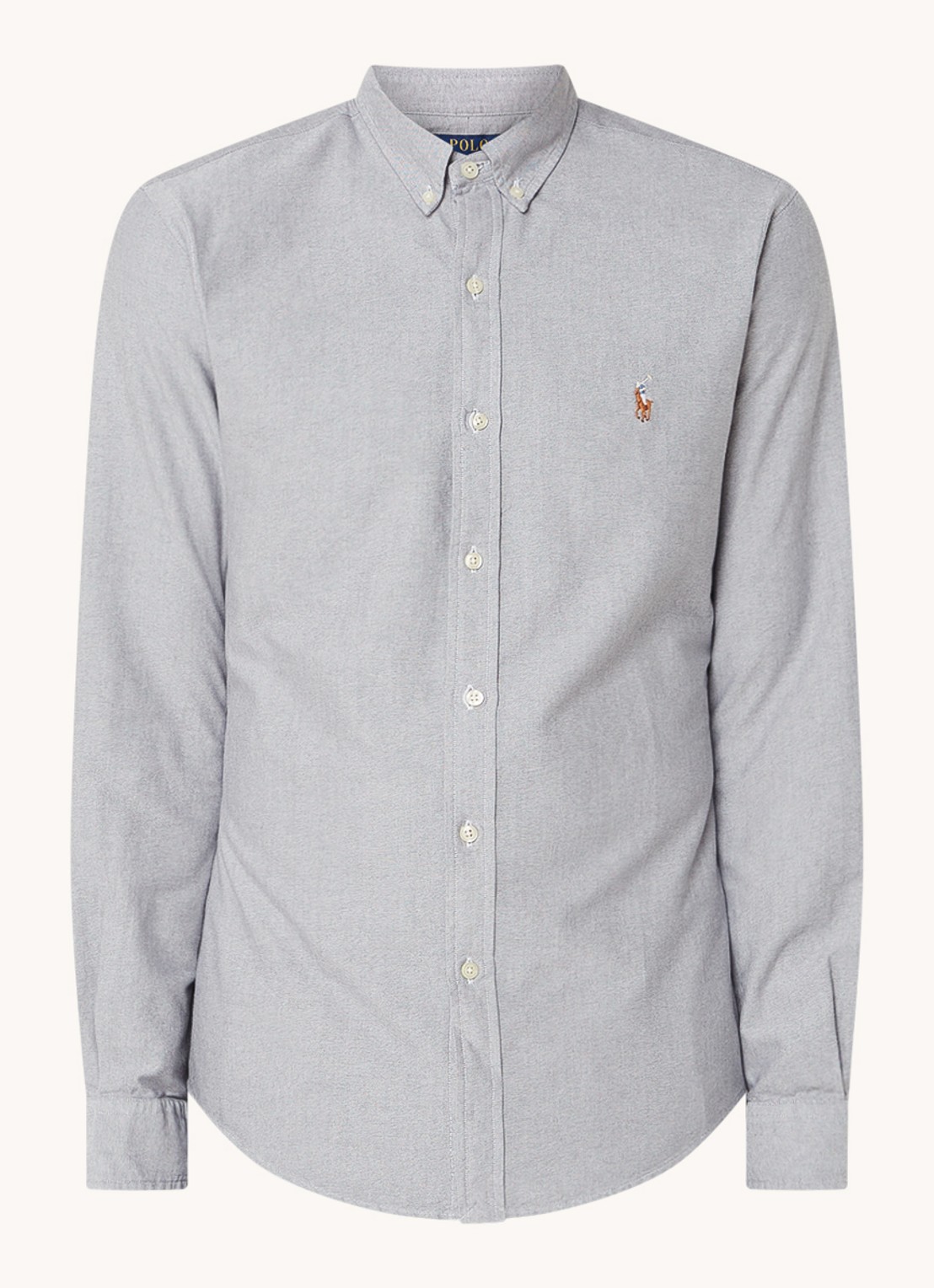 Ralph Lauren Oxford slim fit overhemd met button down kraag - voorkant grijs
