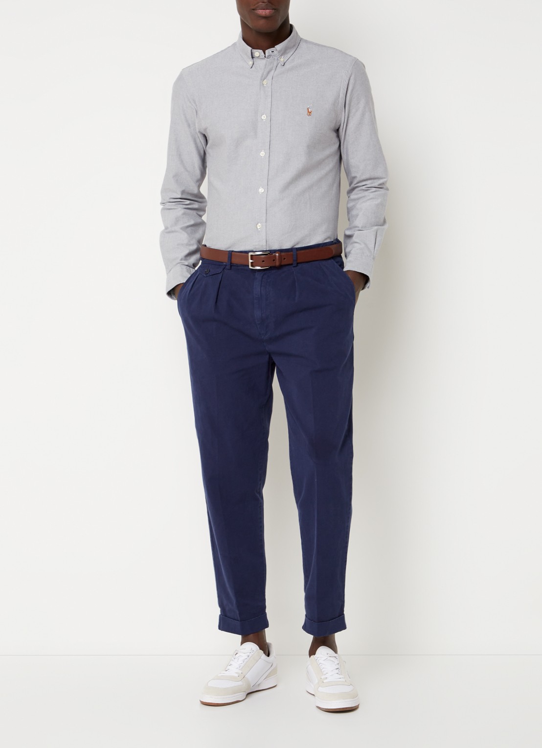 Ralph Lauren Oxford slim fit overhemd met button down kraag - voorkant 2 grijs
